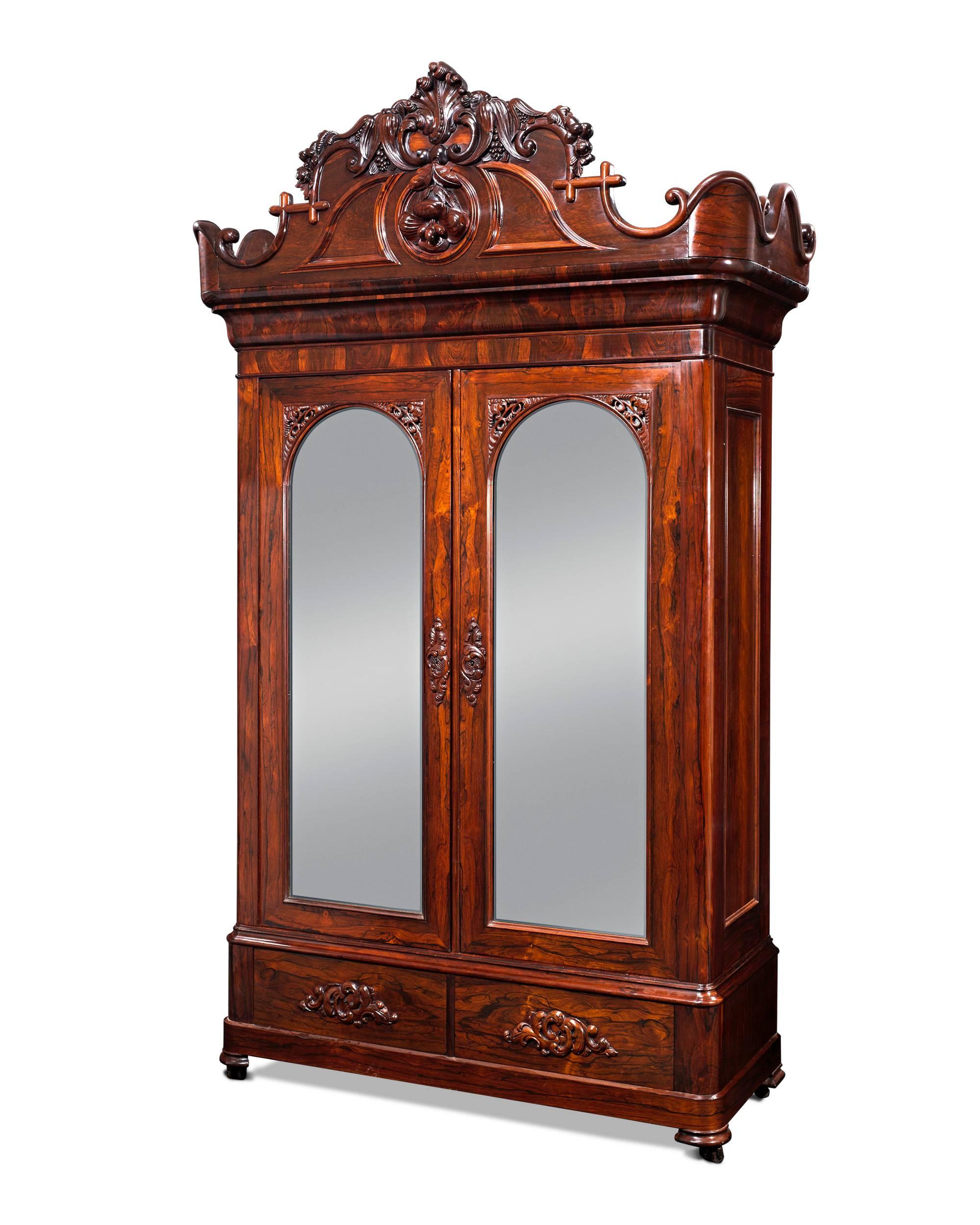 Rococo Revival John Henry Belter Rosewood Armoire For Sale