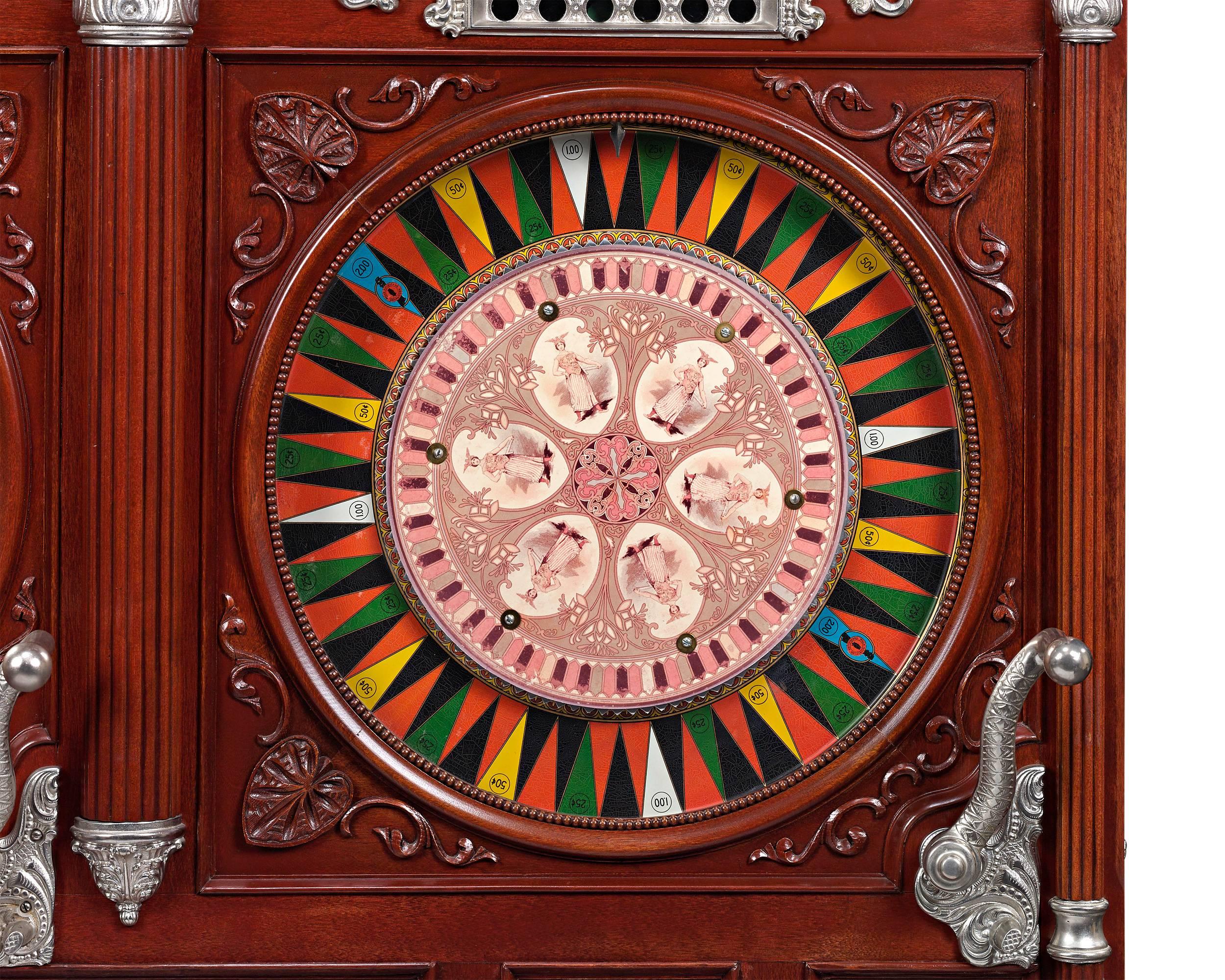 This extraordinary rare double upright slot machine was built by the leader of the slot machine movement in Chicago and around the world, the Mills Novelty Company. Manufactured during the golden age of the slot machine in the early 20th century,