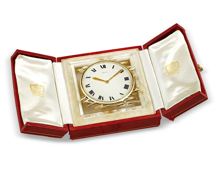 Gold and Crystal Cartier Desk Clock For Sale at 1stDibs