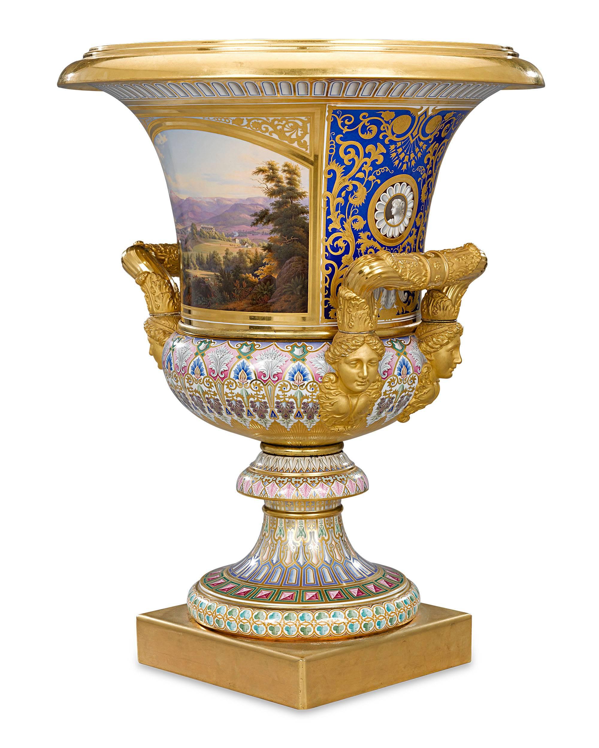 Given by King Frederick William IV of Prussia to his sister Alexandrine, the Grand Duchess of Mecklenburg-Schwerin, this exquisite krater vase by KPM Berlin has both a fascinating royal provenance and spectacular artistry. The model, based on the