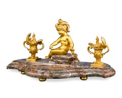19th Century  French Bronze and Marble Inkwell