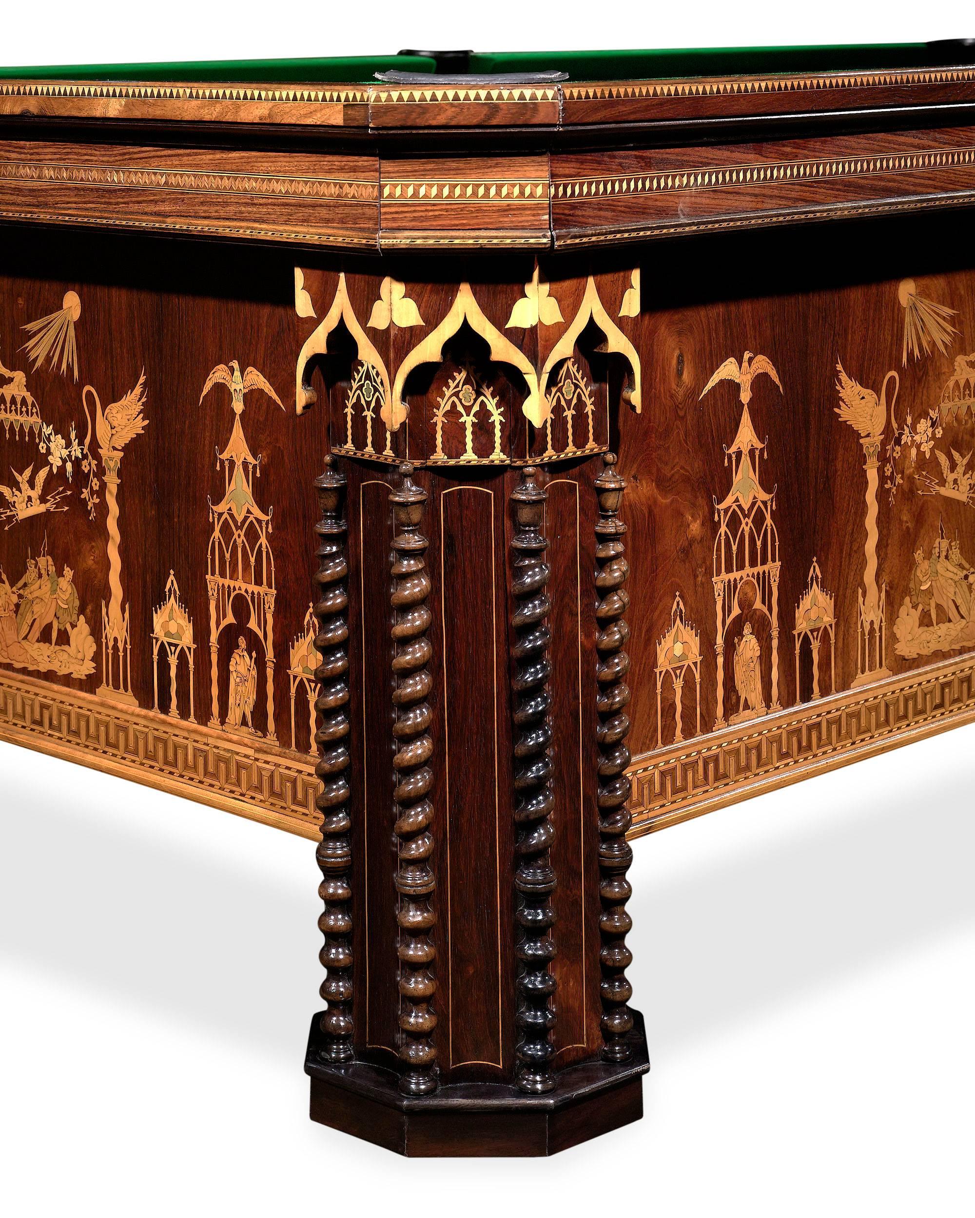Exceptionally rare and beautifully constructed, this French billiards table is amongst the most remarkable and exquisite we have ever had the pleasure to offer. Crafted of opulent rosewood with the utmost attention to detail, the table is a