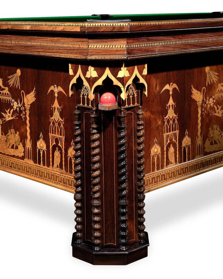 Inlay 19th Century French Gothic Revival Billiard Table
