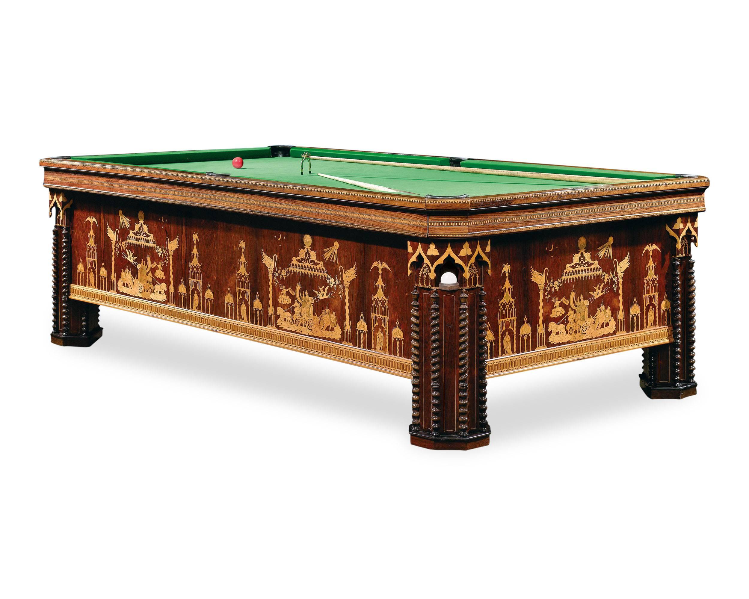 Inlay 19th Century French Gothic Revival Billiard Table