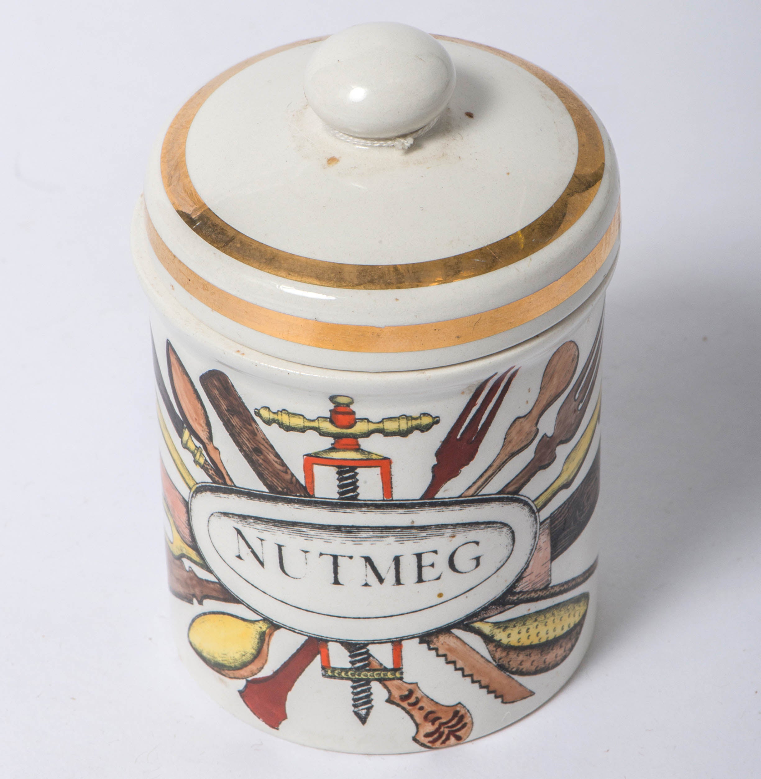 Piero Fornasetti porcelain nutmeg jar with cover, Italy circa 1960 For Sale