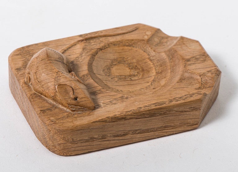 British Robert Mouseman Thompson carved oak ashtray, England circa 1970