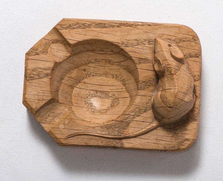 Oak Robert Mouseman Thompson carved oak ashtray, England circa 1970