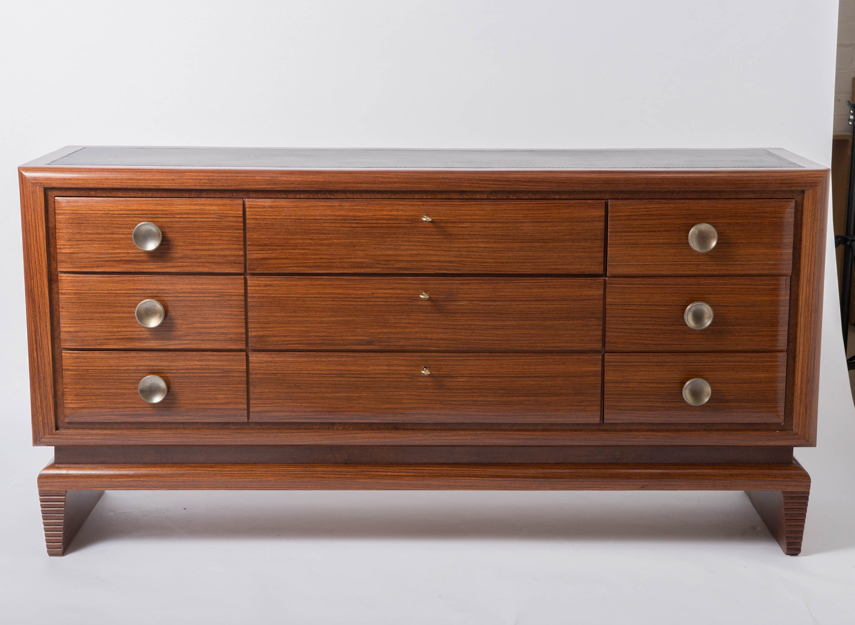 Palisander wood commode with three drawers, France circa 1950 For Sale