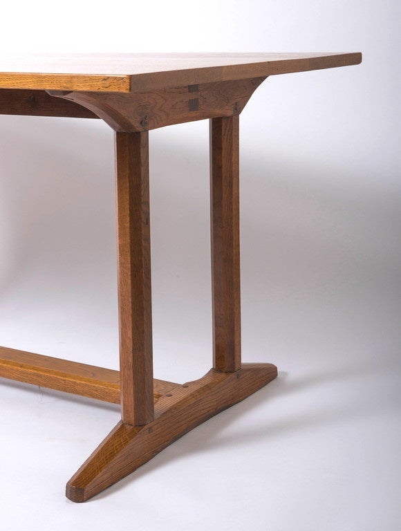 British Gordon Russell oak trestle refectory table, England 1927 For Sale