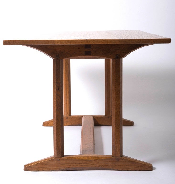 Oak Gordon Russell oak trestle refectory table, England 1927 For Sale