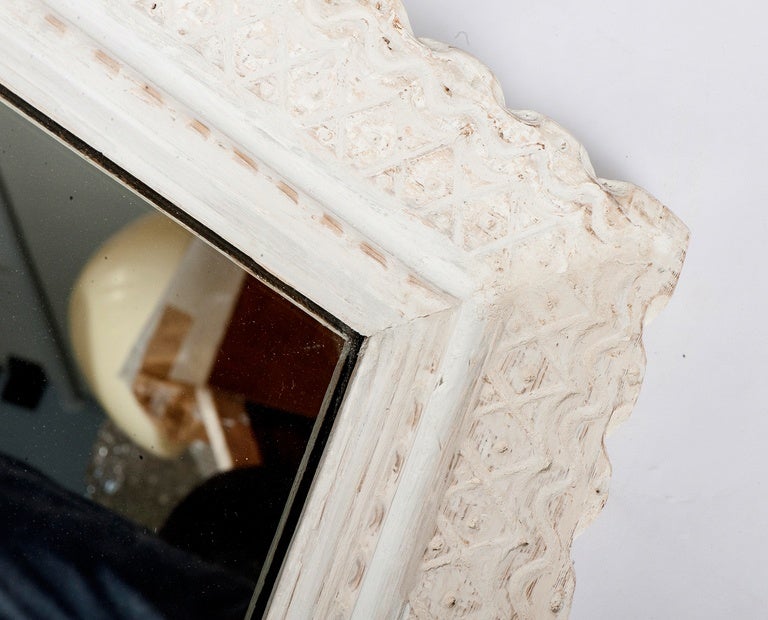 French Pair of White Gesso Mirrors by P. Bouche