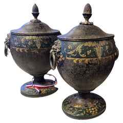 18th Century Pair English Regency Tole Chesnut Urns