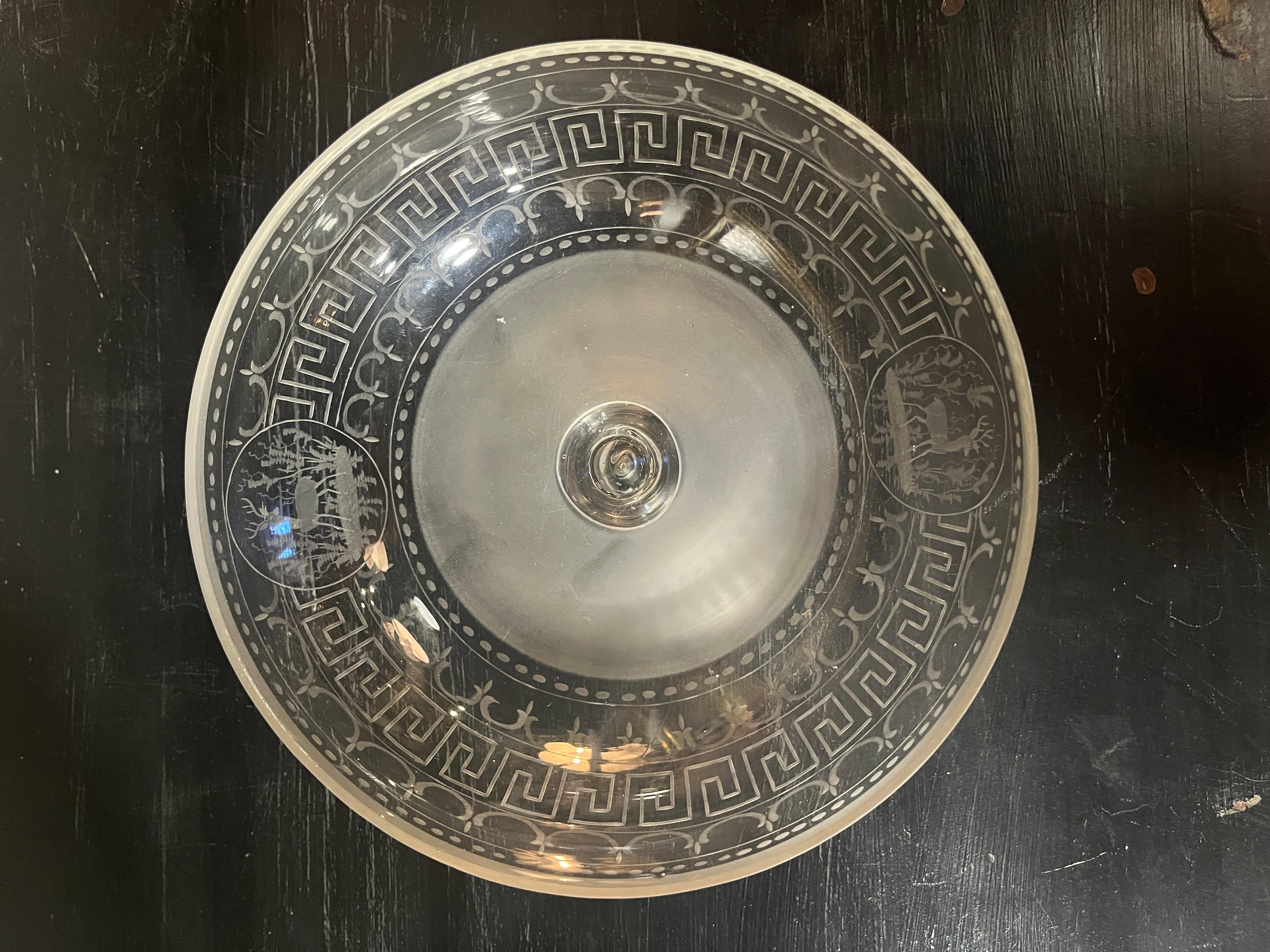 Porcelaine Compotier écossais en verre gravé du 19ème siècle en vente