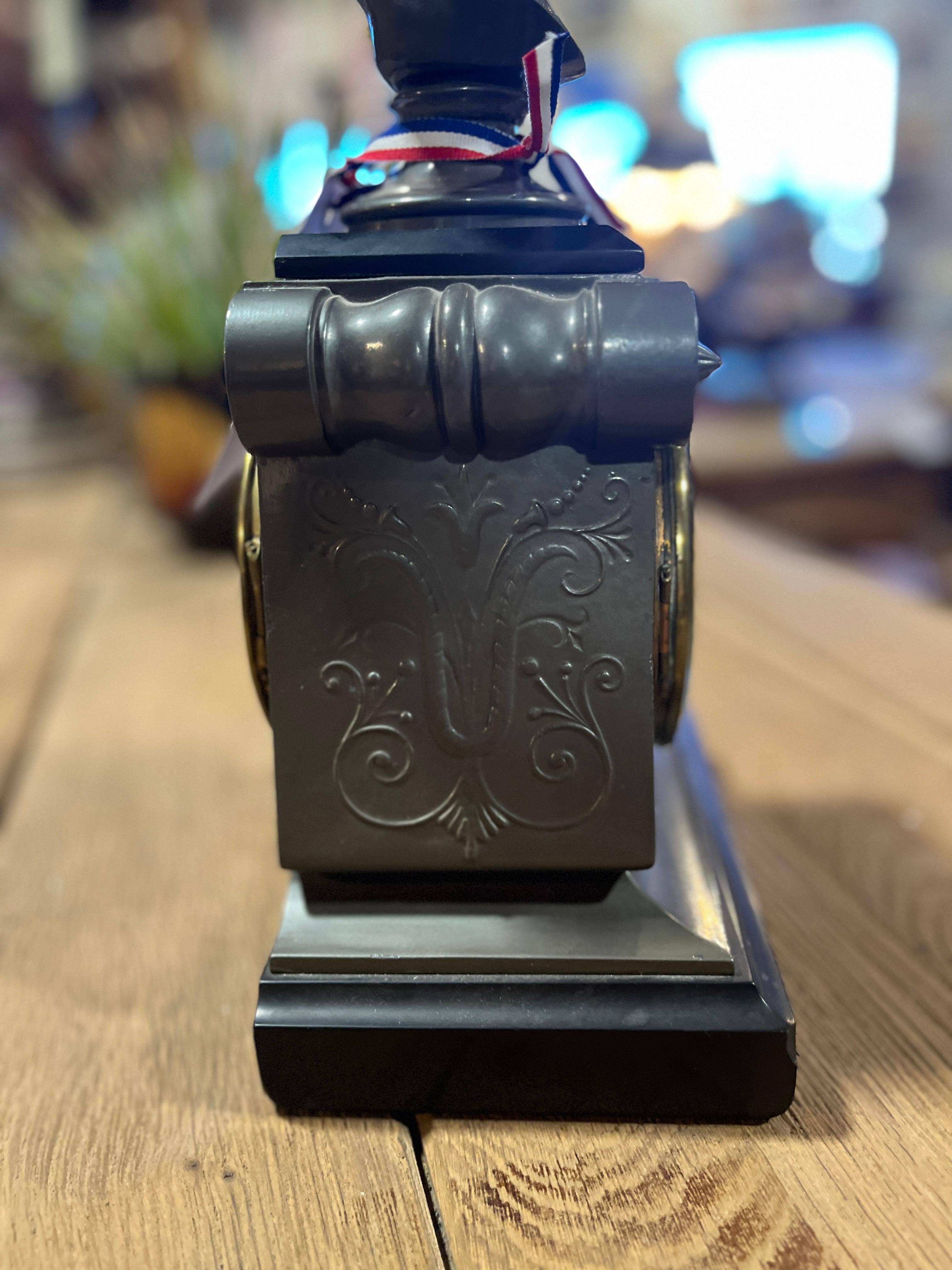 Metal Antique French Egyptian Revival Clock For Sale