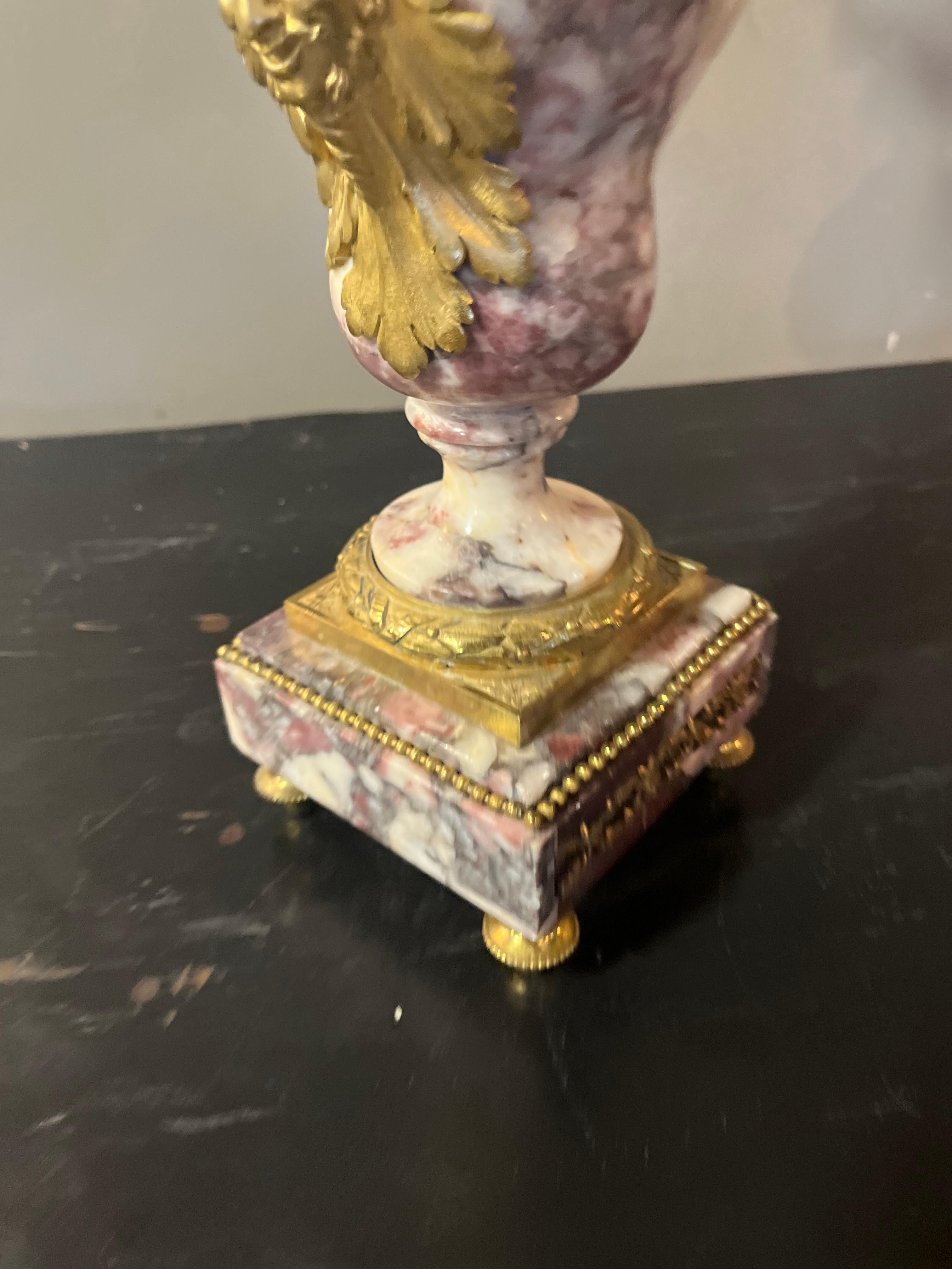 19th Century Pair Early French Violette Marble & Ormolu Candelabra For Sale 2