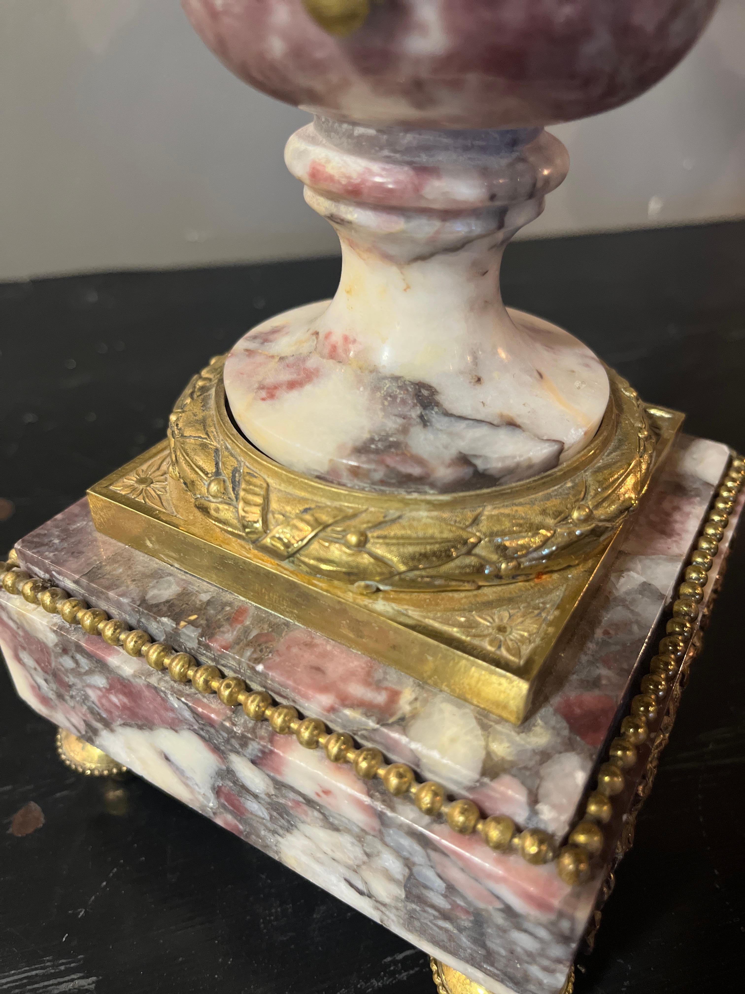 19th Century Pair Early French Violette Marble & Ormolu Candelabra For Sale 4