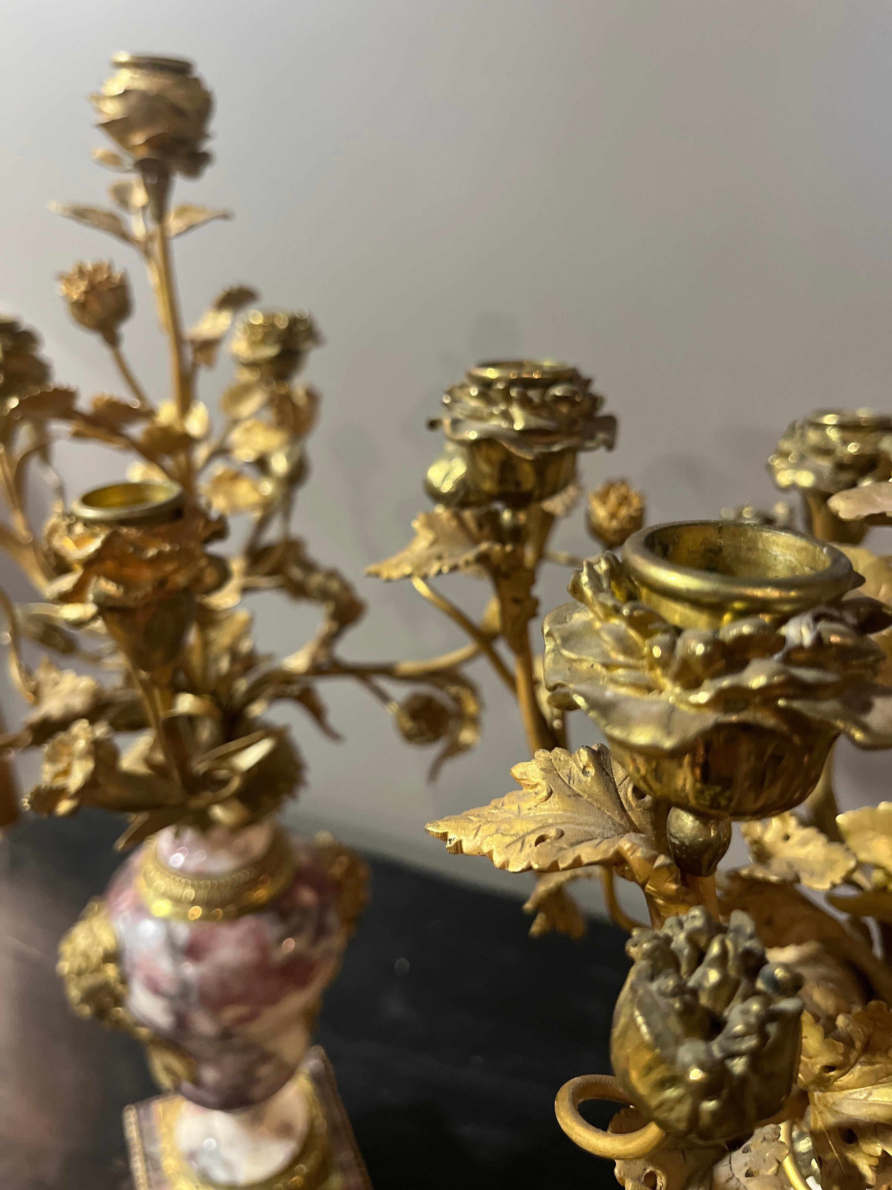 19th Century Pair Early French Violette Marble & Ormolu Candelabra For Sale 6