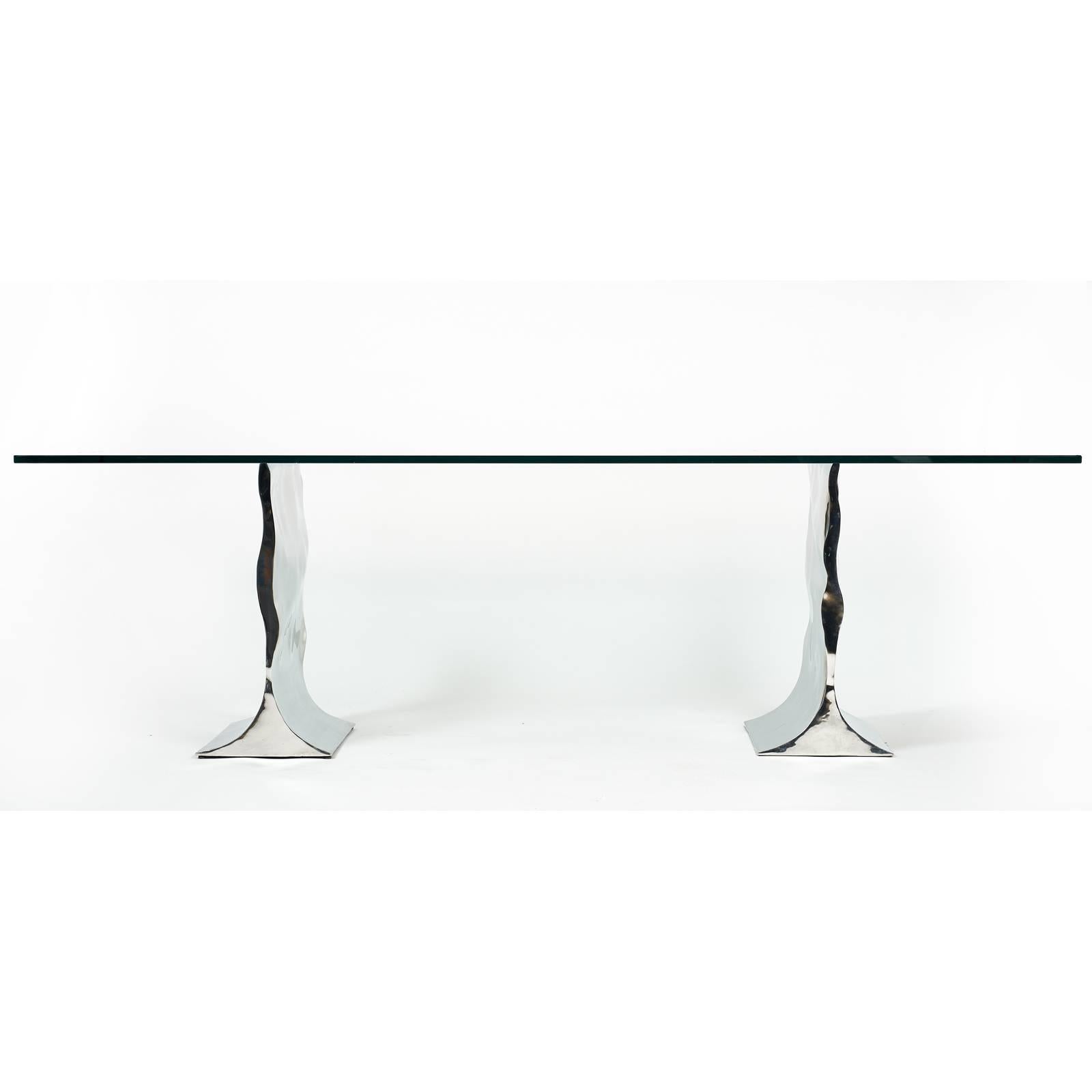 Stunning Polished Metal Silas Seandel Dining Table Signed, circa 1983 In Good Condition In New Rochelle, NY