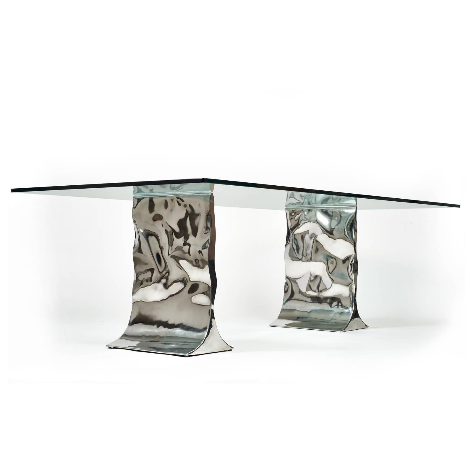 Stunning Polished Metal Silas Seandel Dining Table Signed, circa 1983 2