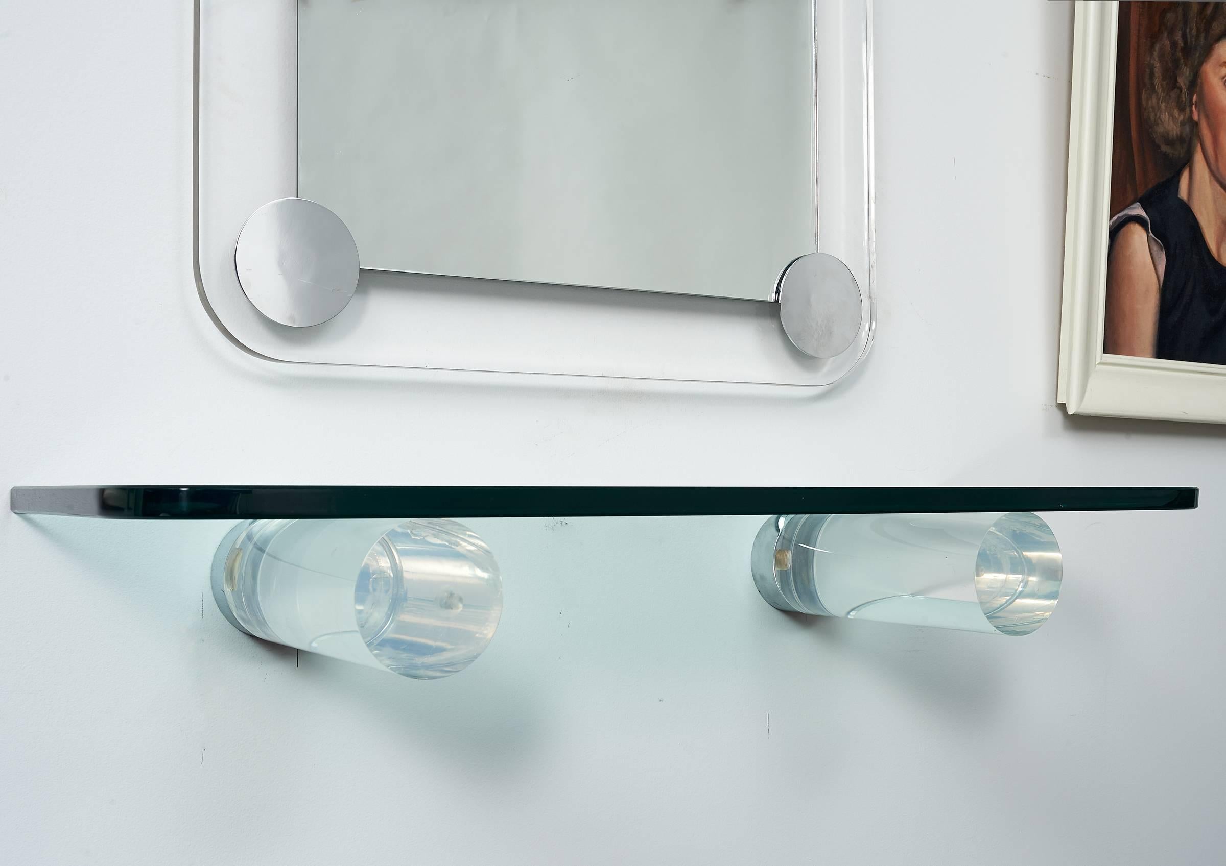 Mid-Century Modern Pace Collection Mirror and Lucite Shelf, circa 1970s For Sale