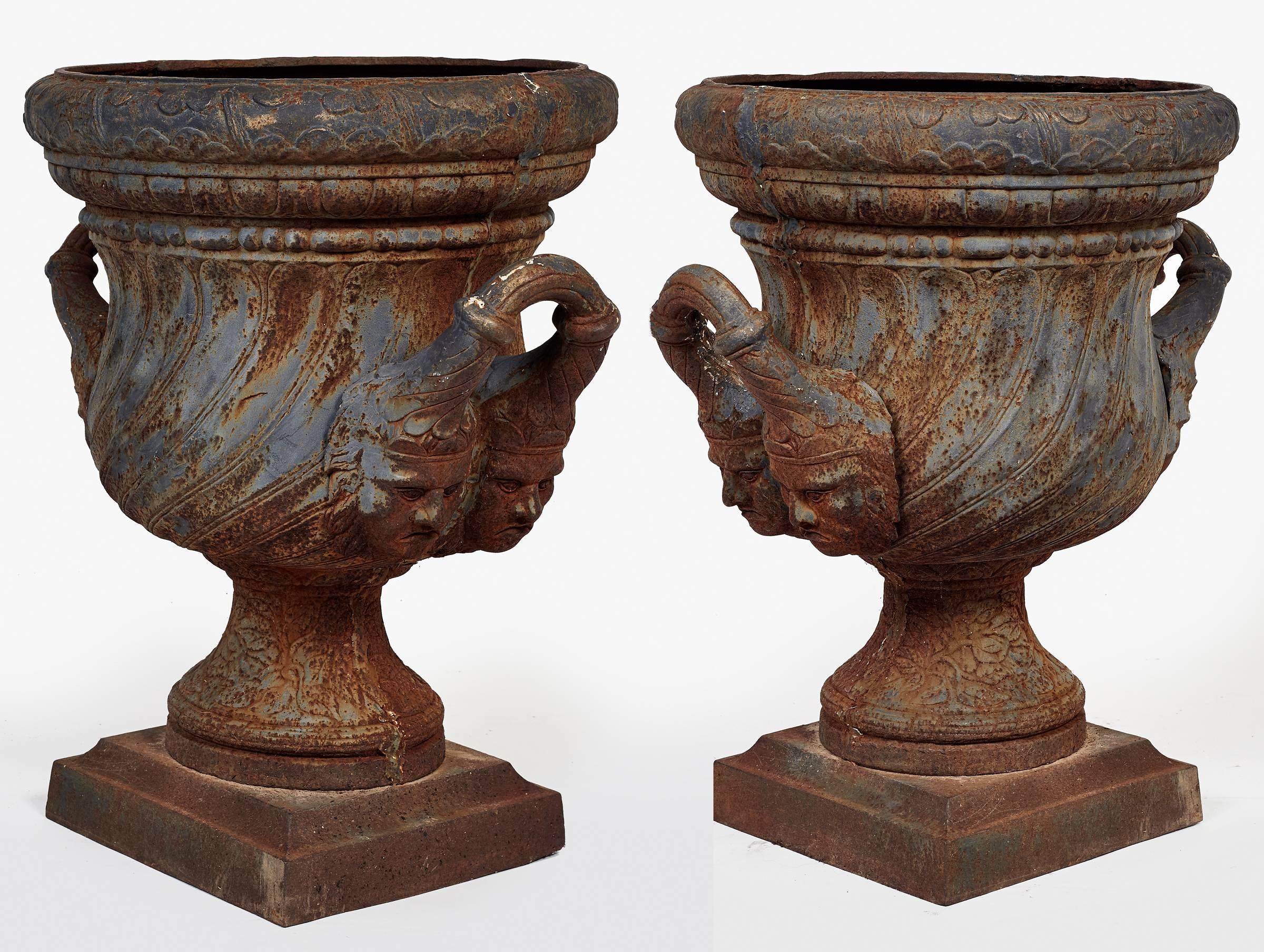 19th Century Pair of Iron Garden Urns For Sale 5