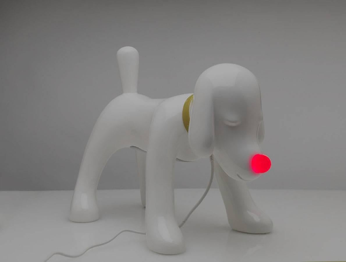 Yoshitomo Nara.
Doggy radio, 2011.
Hand-assembled polymer, fiberglass, Yamaha speaker system.
Measures: 13.75 height x 18 weight x 9.5 diameter, inches.
Limited edition of 3,000 (1,000 available in the US).

Featuring Bluetooth wireless, USB,