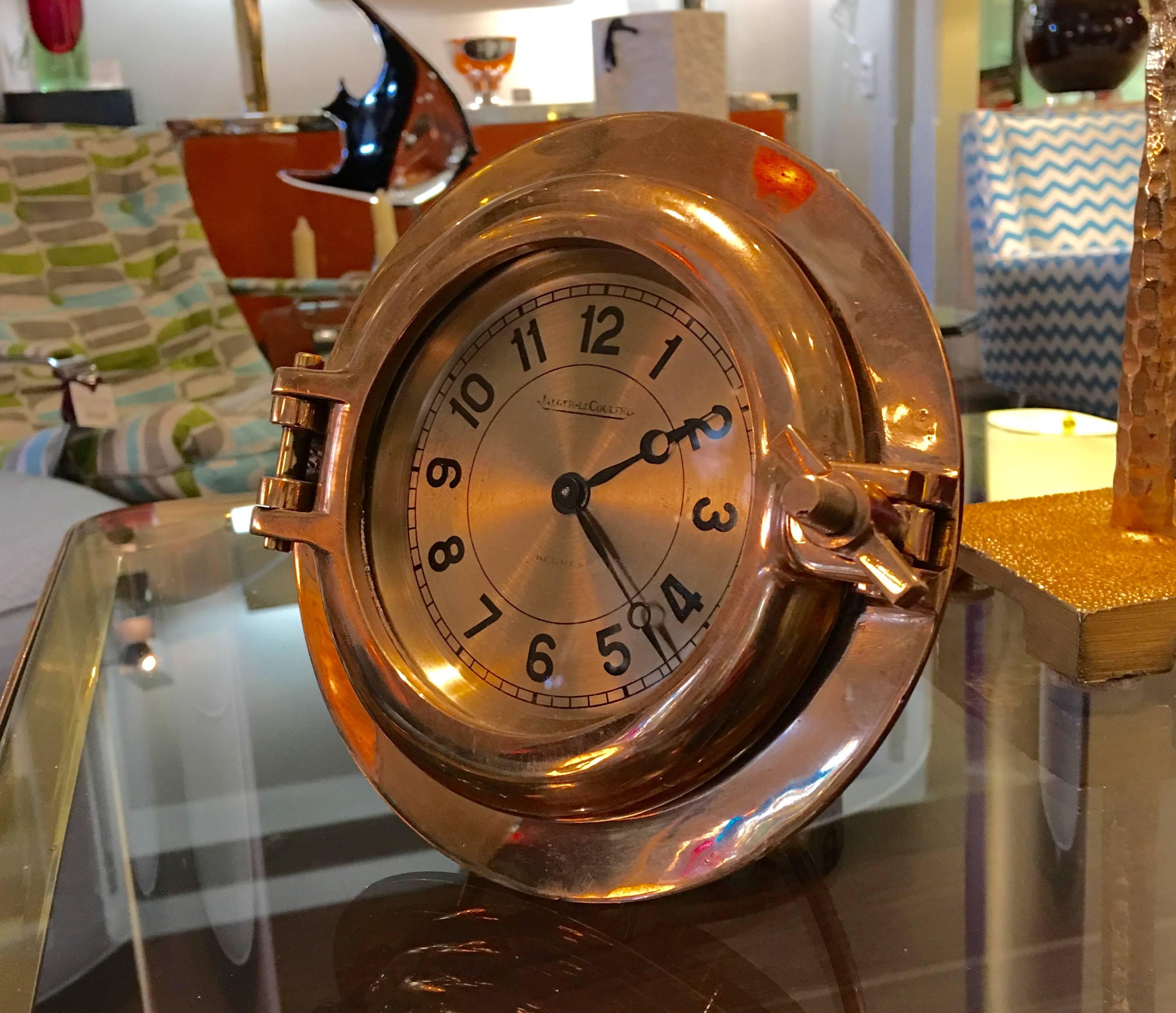 Rare Hermes porthole clock made by Jaeger-LeCoultre. It is really heavy and of great quality.