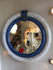 Large Round Lacquer and Brass Mirror in the Style of Karl Springer
