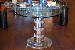 Lucite Table with Polished Chrome Bands
