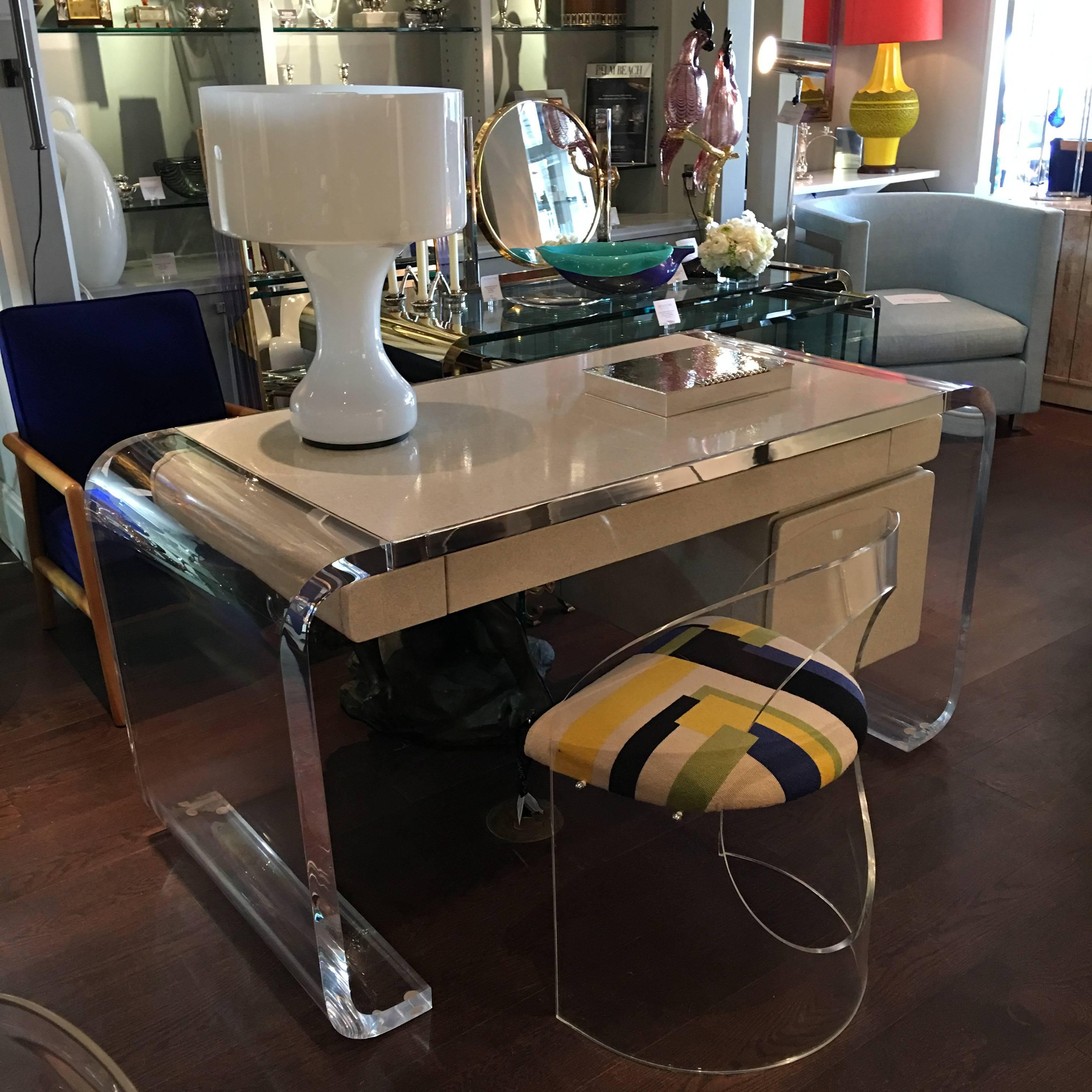 Mid-Century Modern Lion in Frost Laminate, Polished Chrome and Lucite Desk