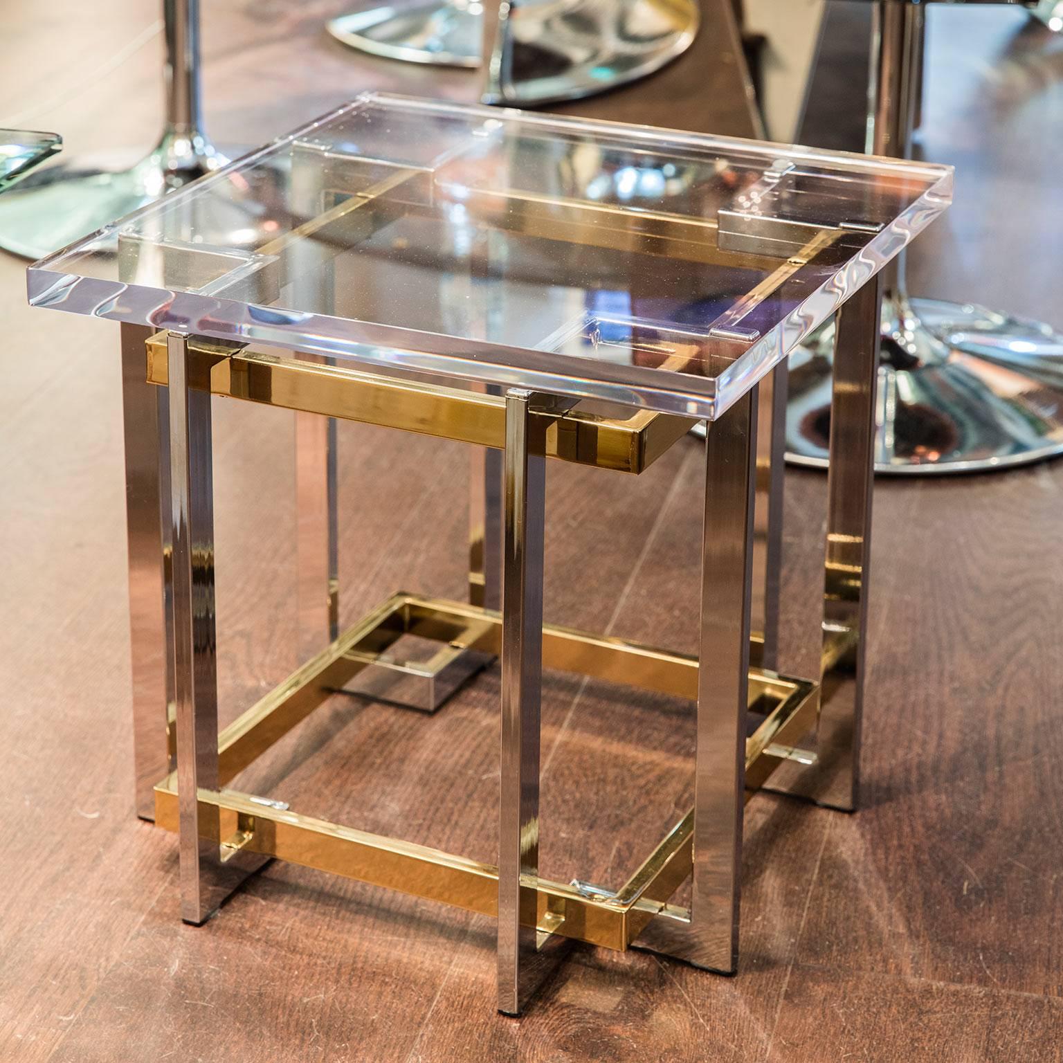 Mid-Century Modern Pierre Cardin Brass and Chrome Petite End Tables with Lucite Top