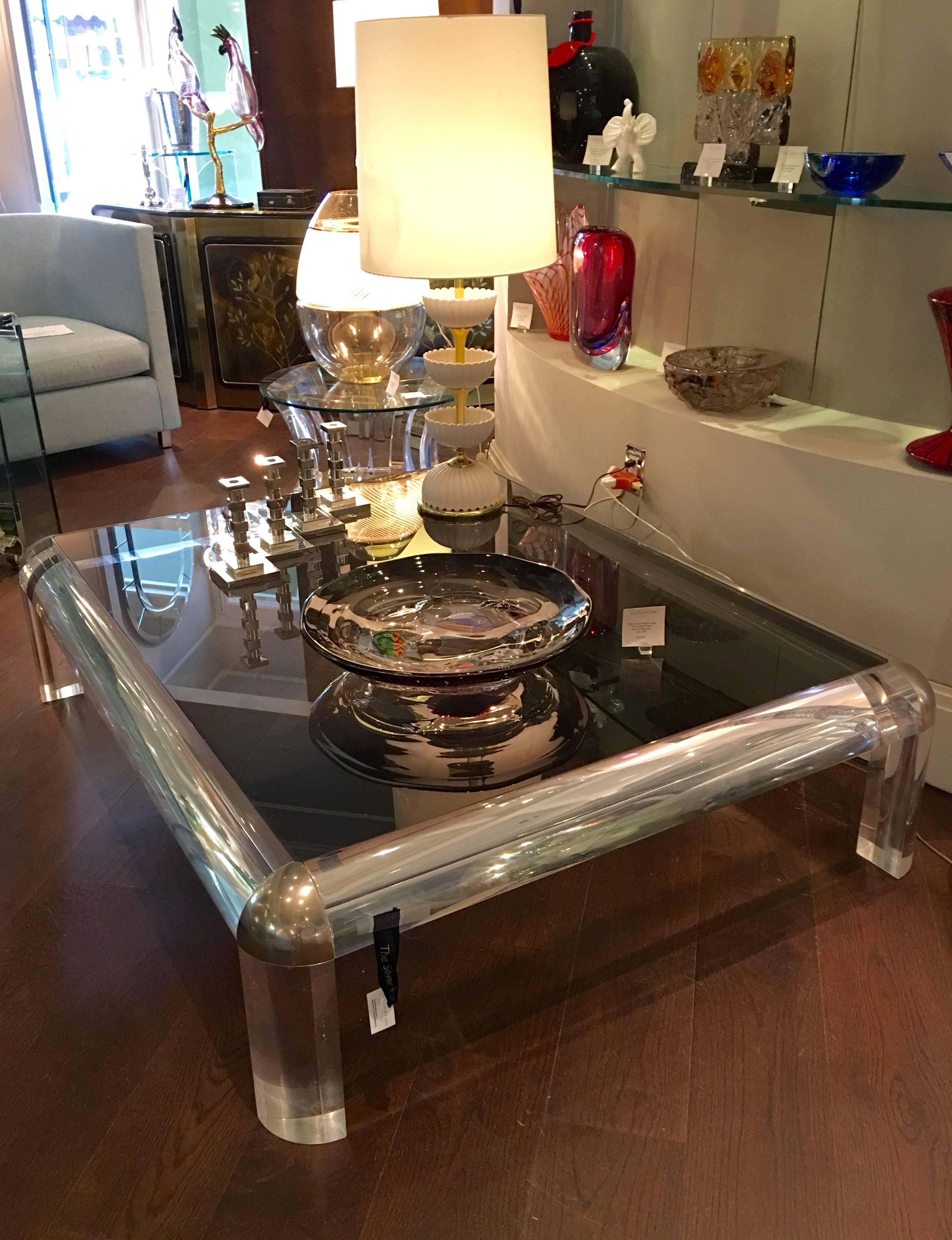 Hollywood Regency Lucite Coffee Table in the Style of Karl Springer For Sale