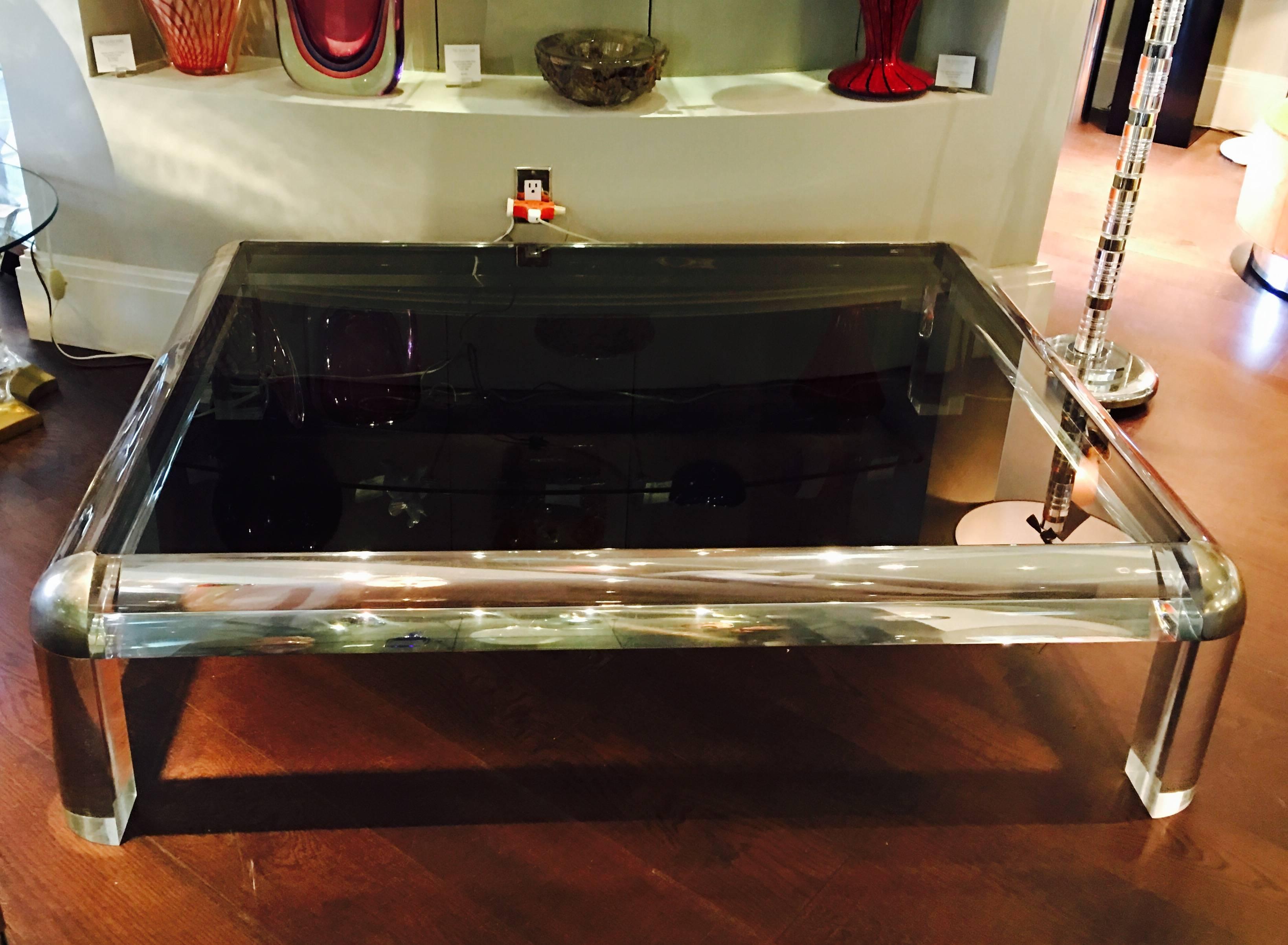 American Lucite Coffee Table in the Style of Karl Springer For Sale