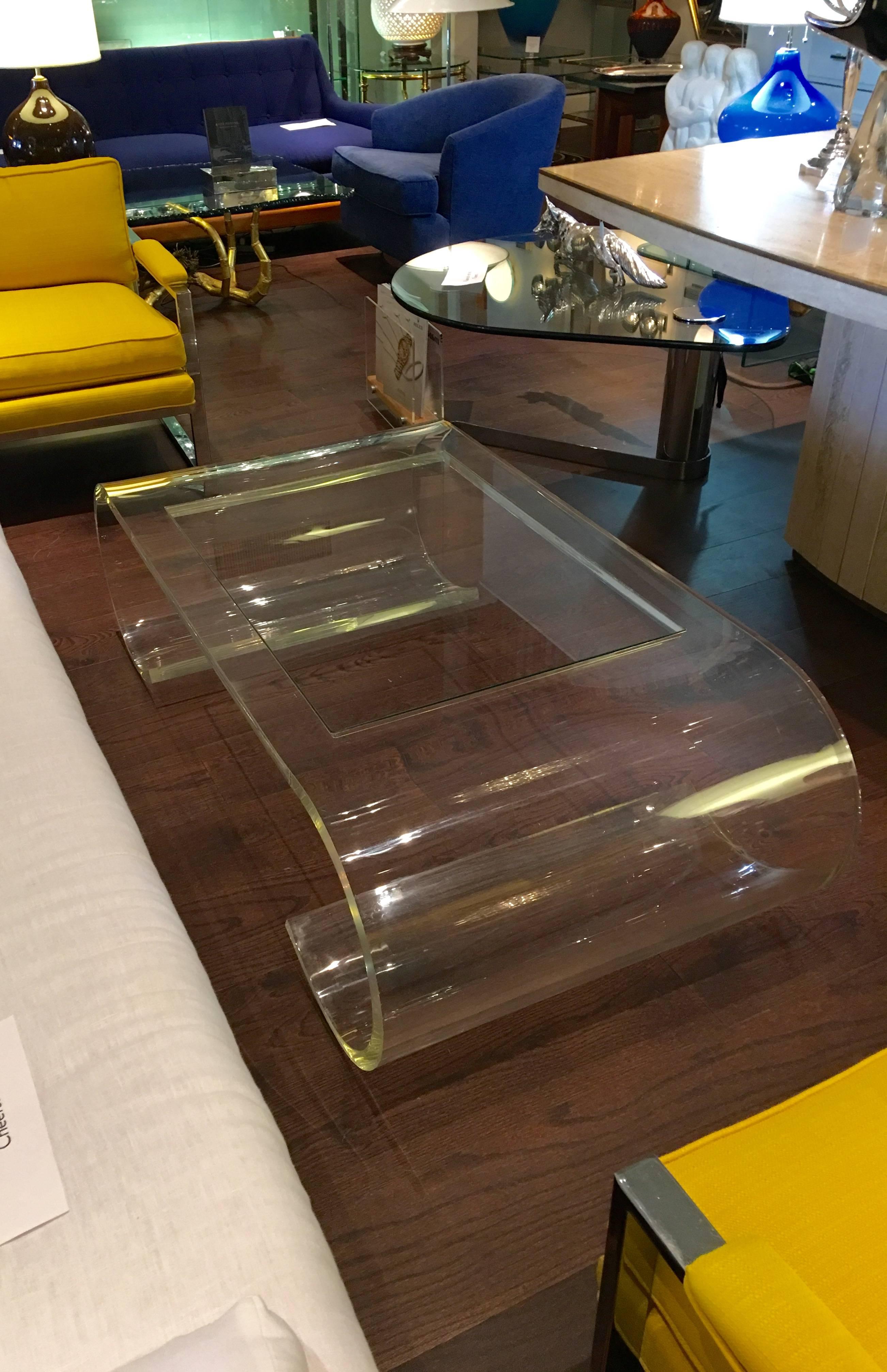 Mid-Century Modern Scroll Lucite Coffee Table in the Style of Charles Hollis Jones