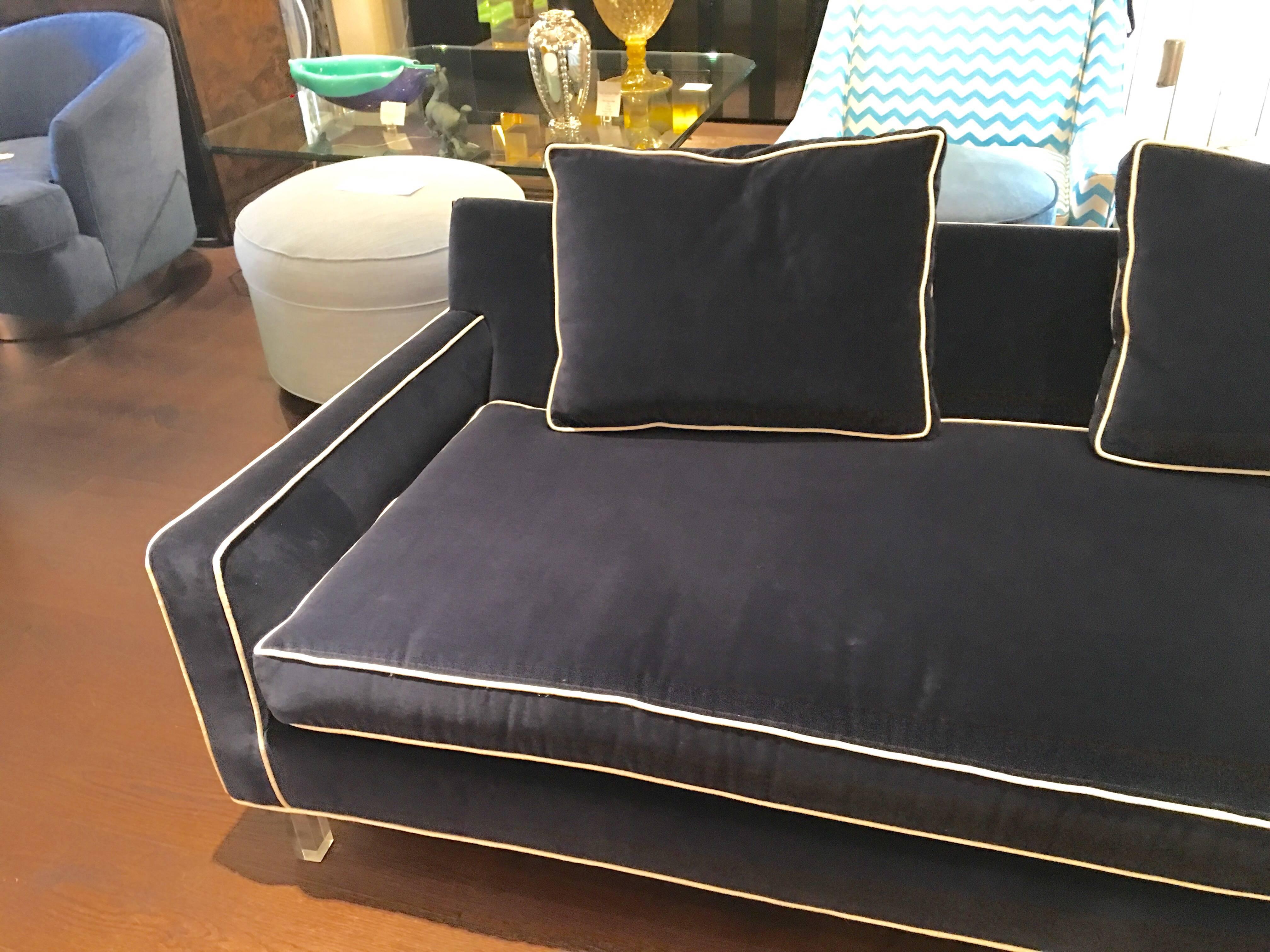 American Two-Piece Blue Sectional Sofa with Lucite Legs