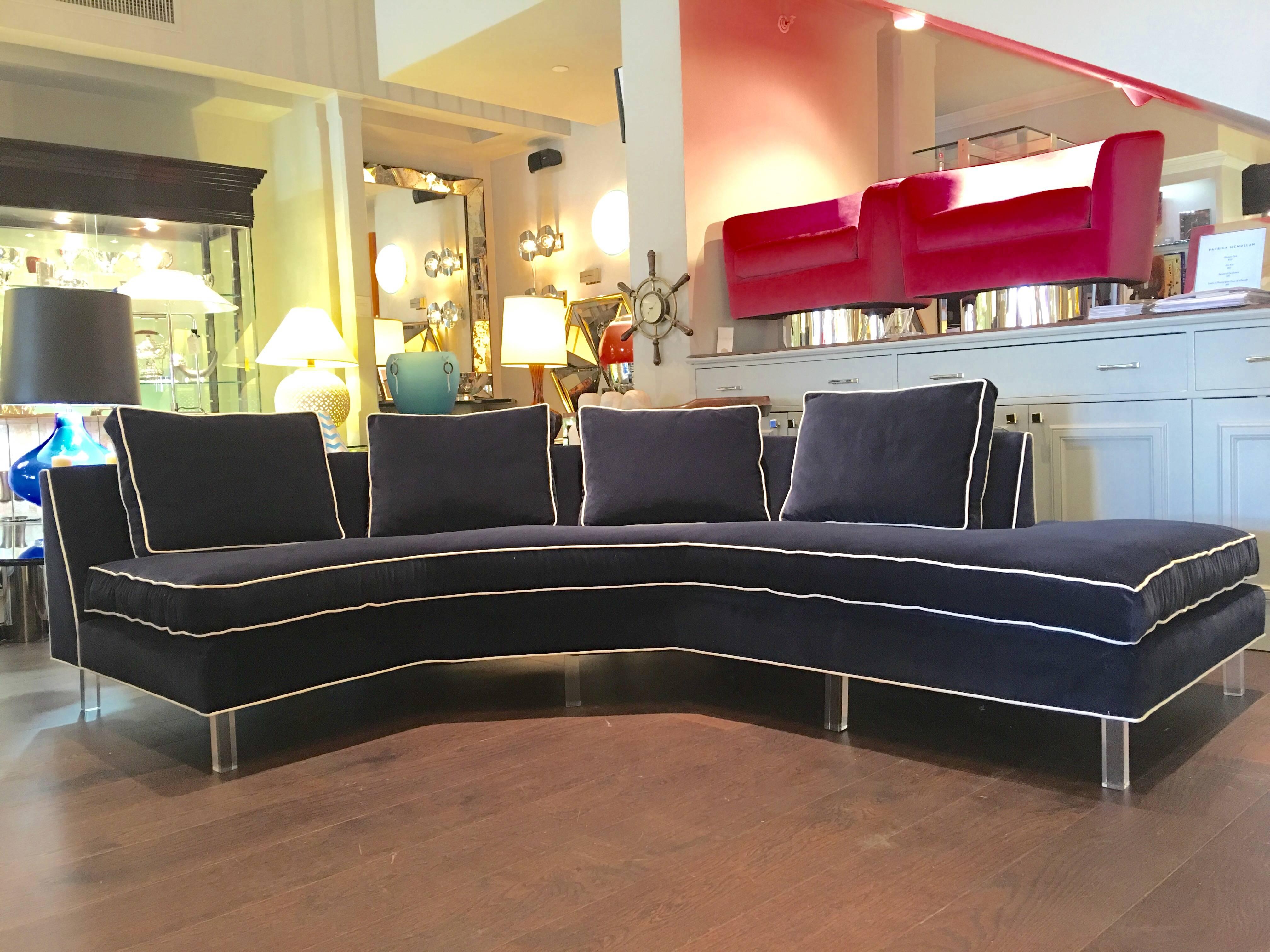 Two-Piece Blue Sectional Sofa with Lucite Legs 1