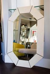 Karl Springer Octagonal Chrome and Marbleized Lacquer Mirror