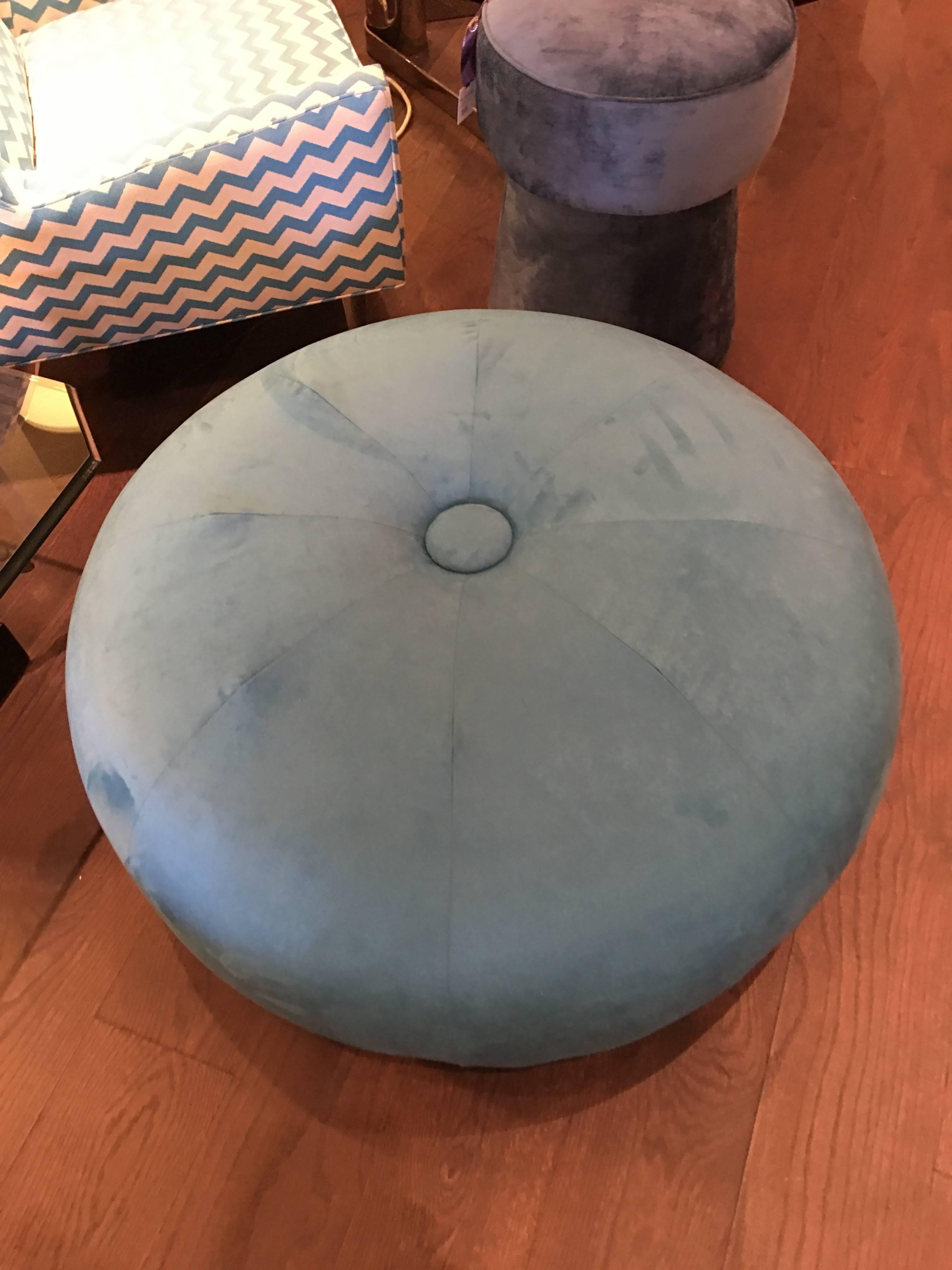 American Mid-Century Modern, Blue Oversized Round Pouf Ottoman For Sale