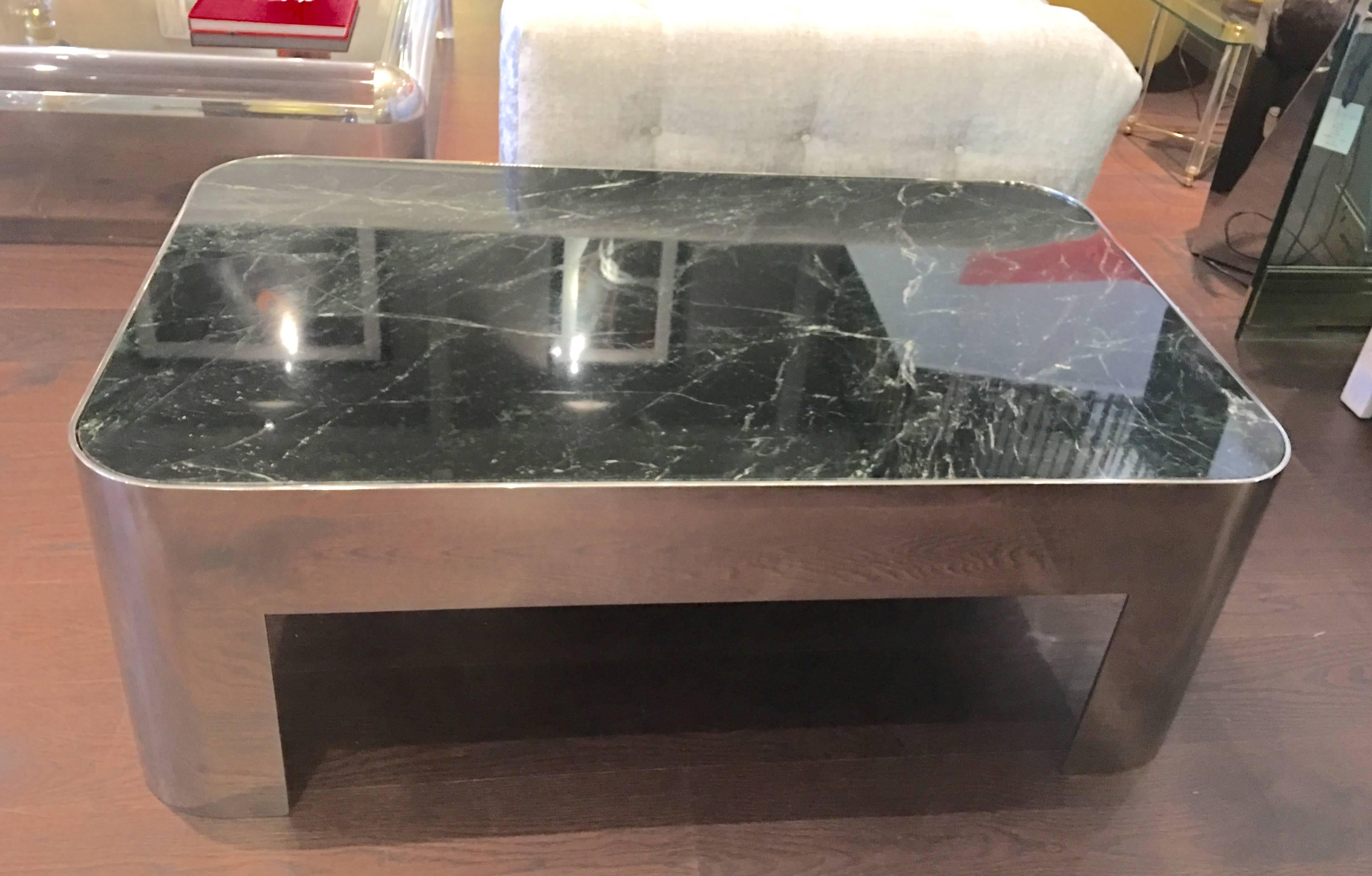 Mid-Century Modern Vintage Chrome and Marble-Top Coffee Table For Sale