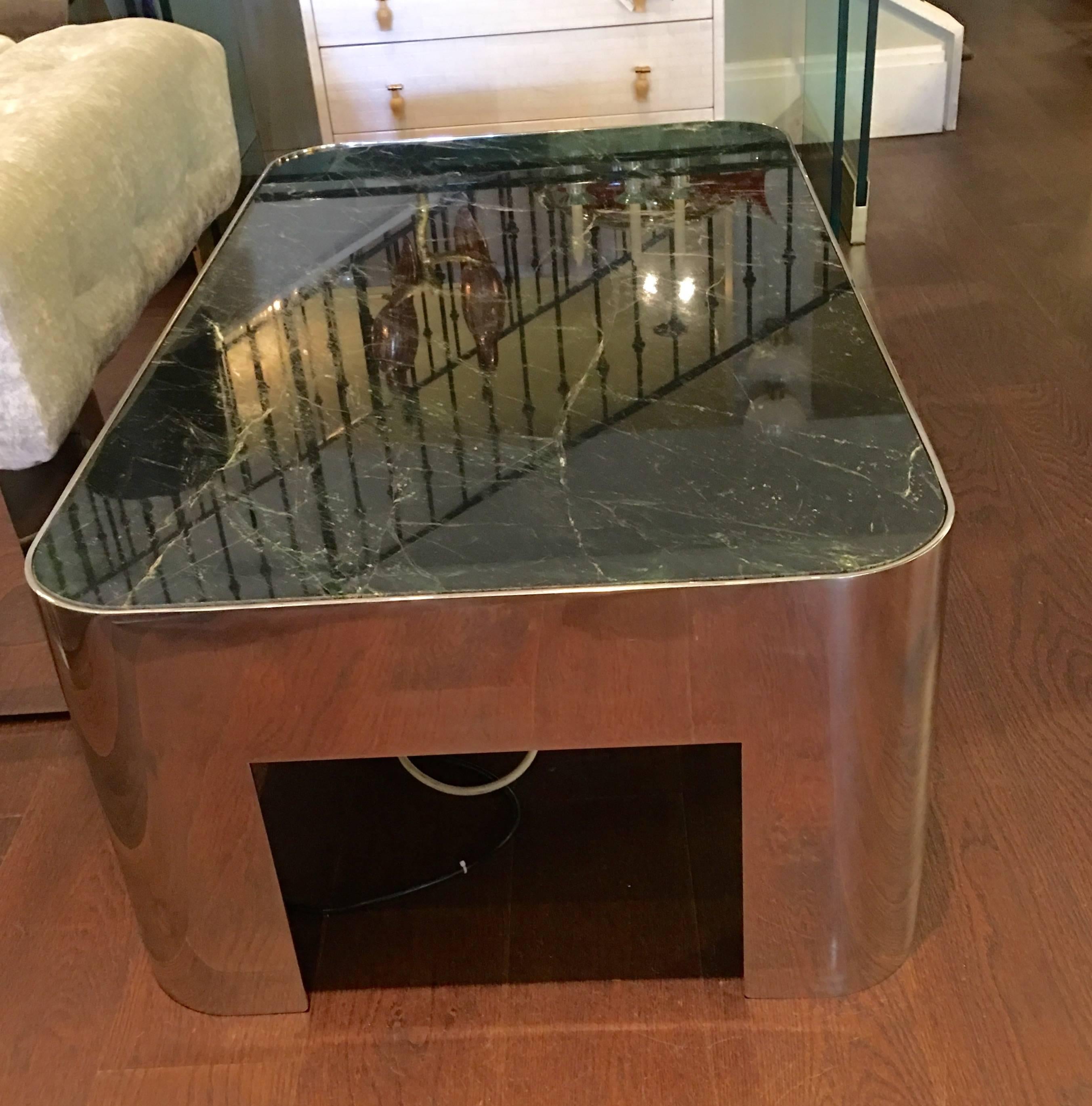 American Vintage Chrome and Marble-Top Coffee Table For Sale