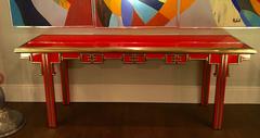 Mastercraft Oriental Red Lacquer and Brass Console Table