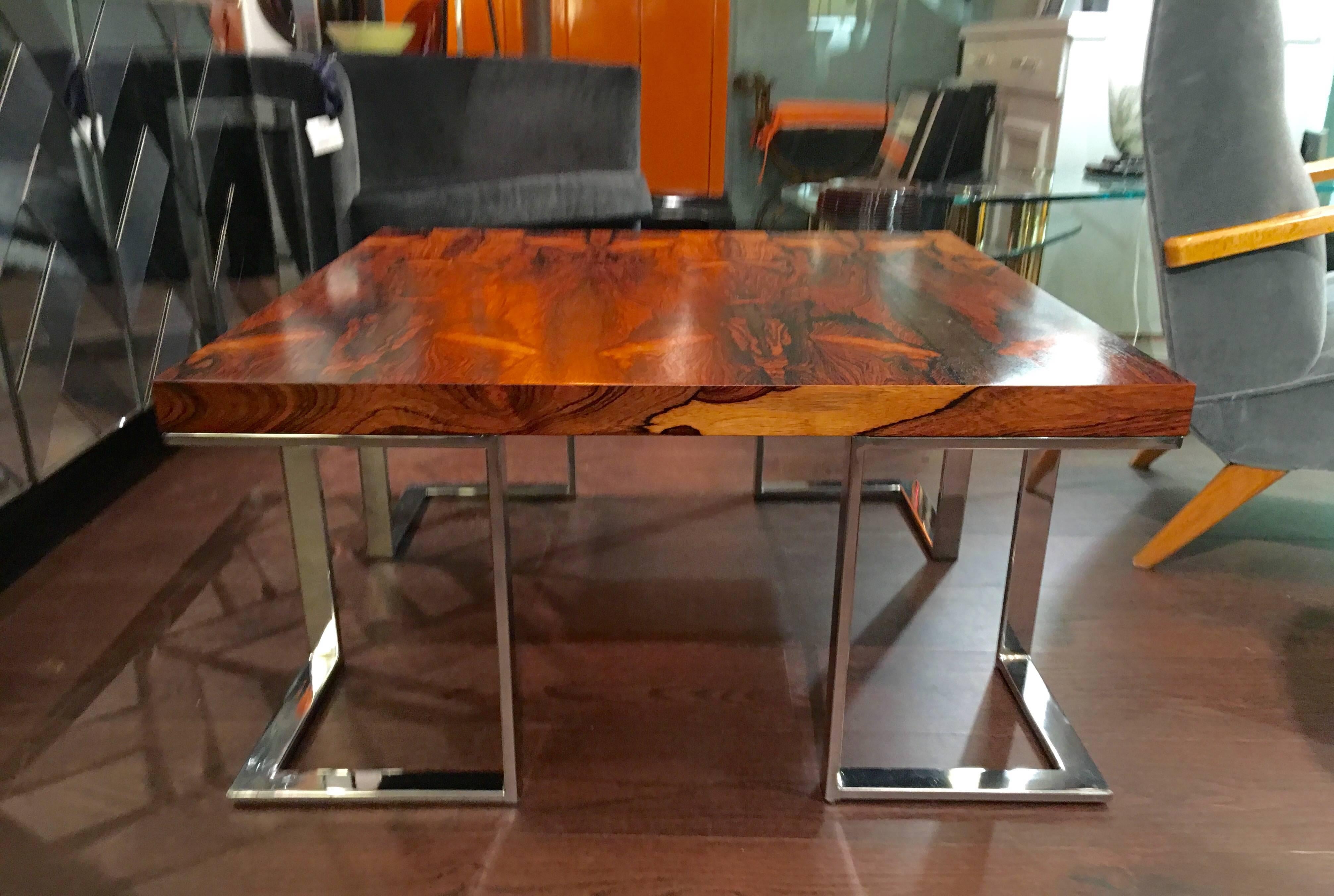Mid-Century Modern Chrome and Wood Coffee Table by Milo Baughman