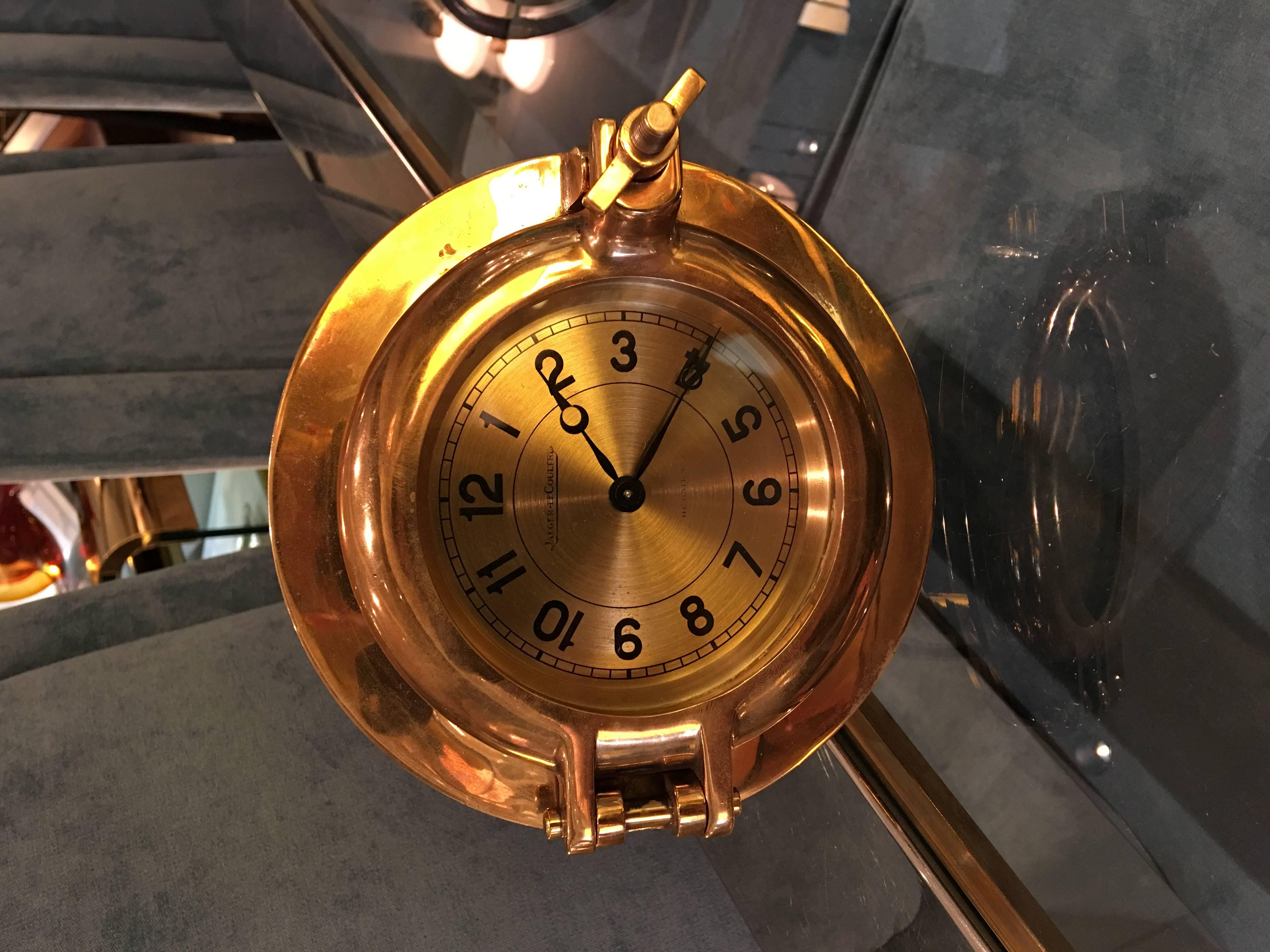 Brass Hermes Porthole Clock by Jaeger-LeCoultre For Sale
