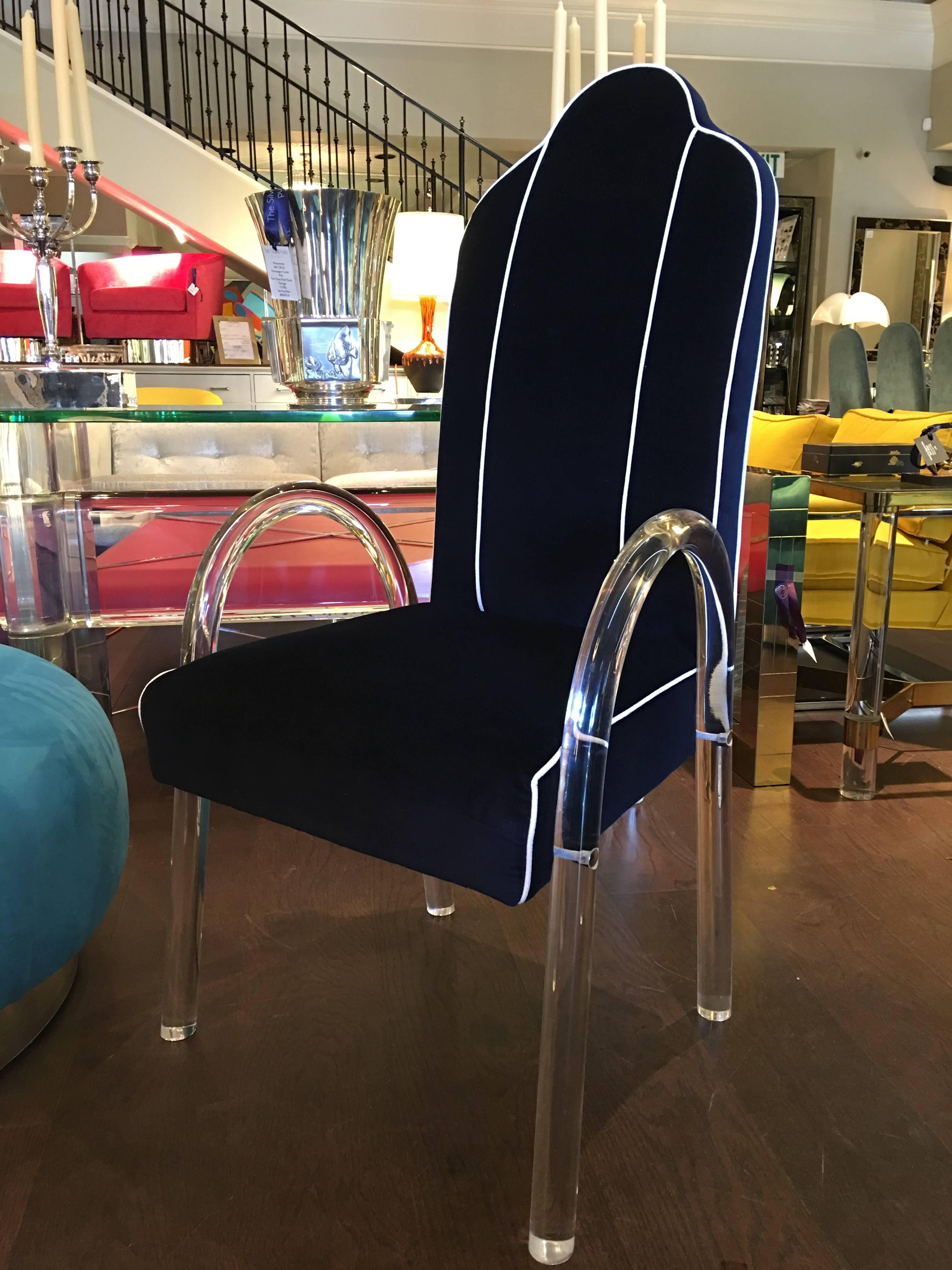 Set of Six Charles Hollis Jones Lucite Waterfall Arm Dining Chairs In Excellent Condition For Sale In Palm Beach, FL