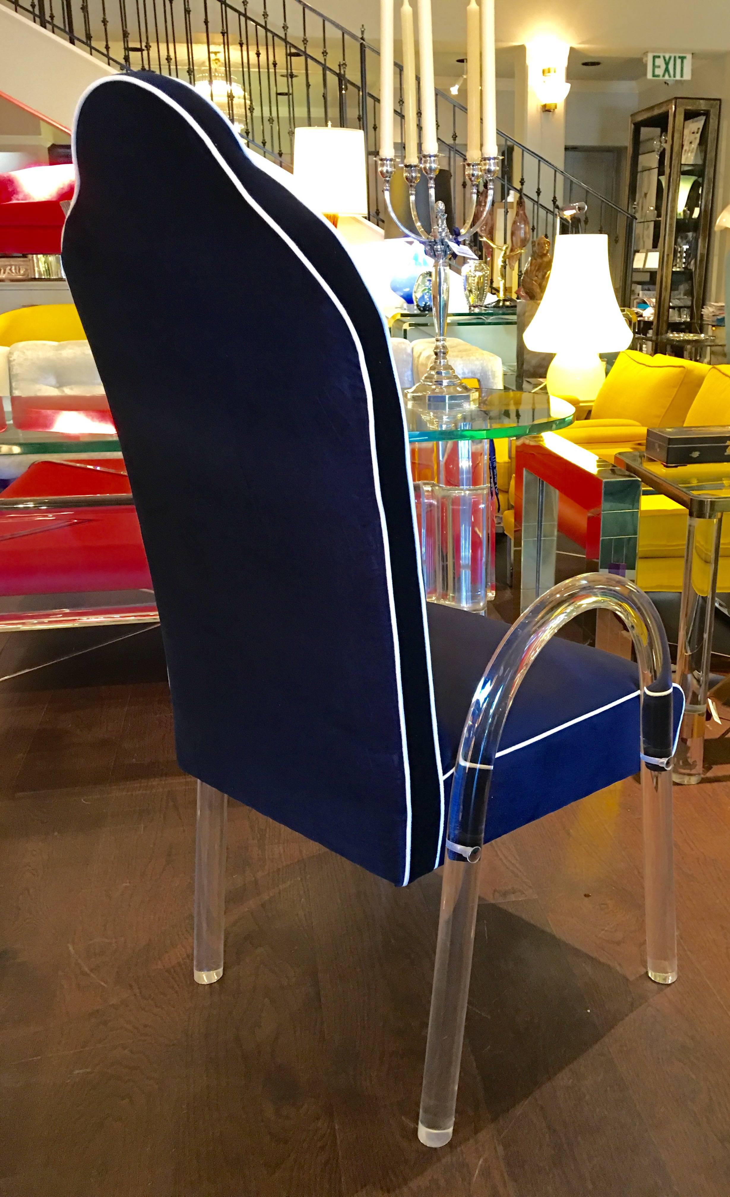 Late 20th Century Set of Six Charles Hollis Jones Lucite Waterfall Arm Dining Chairs For Sale