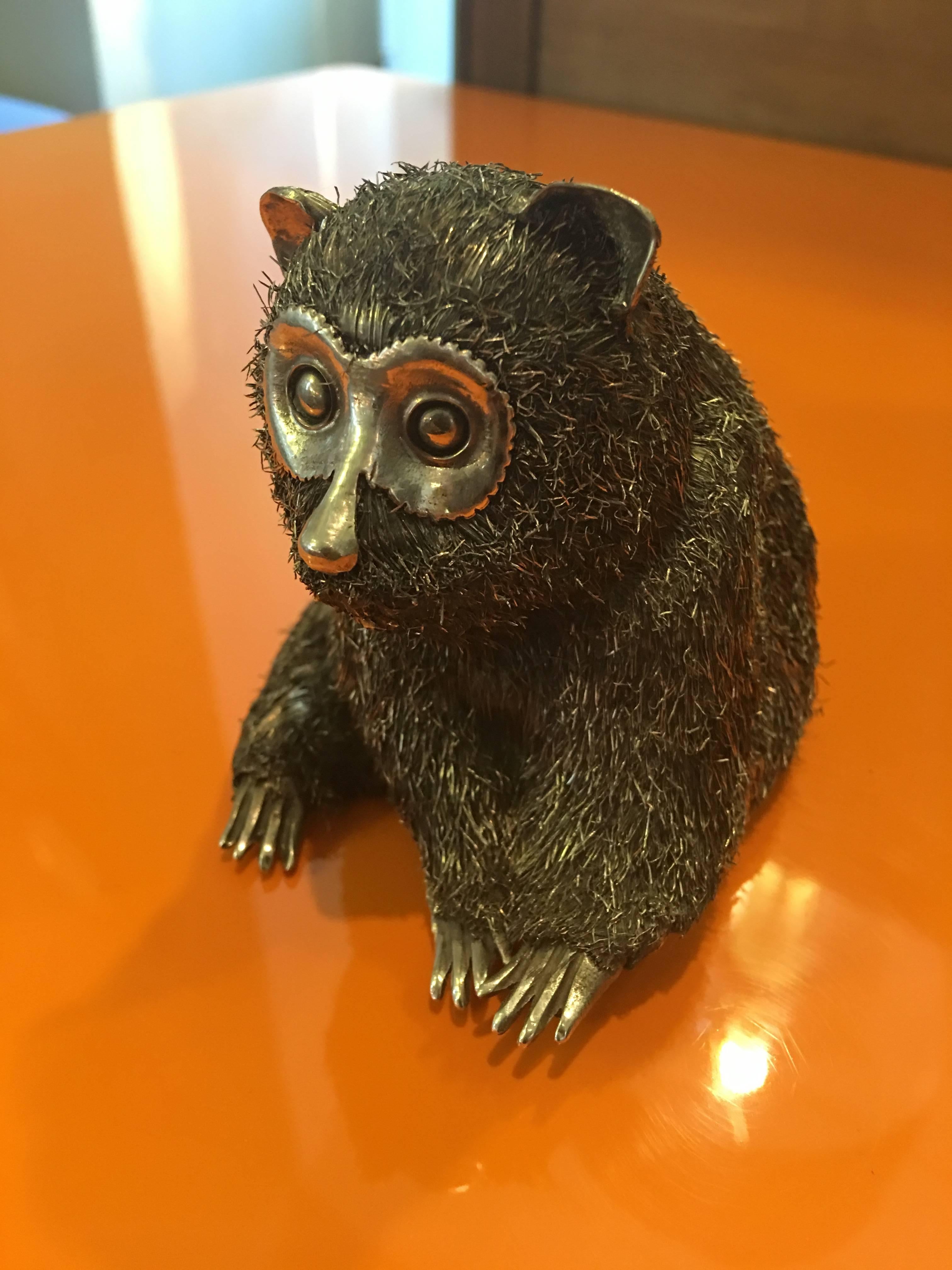 Signed sterling silver bushbaby by Buccellati, circa 1960s.