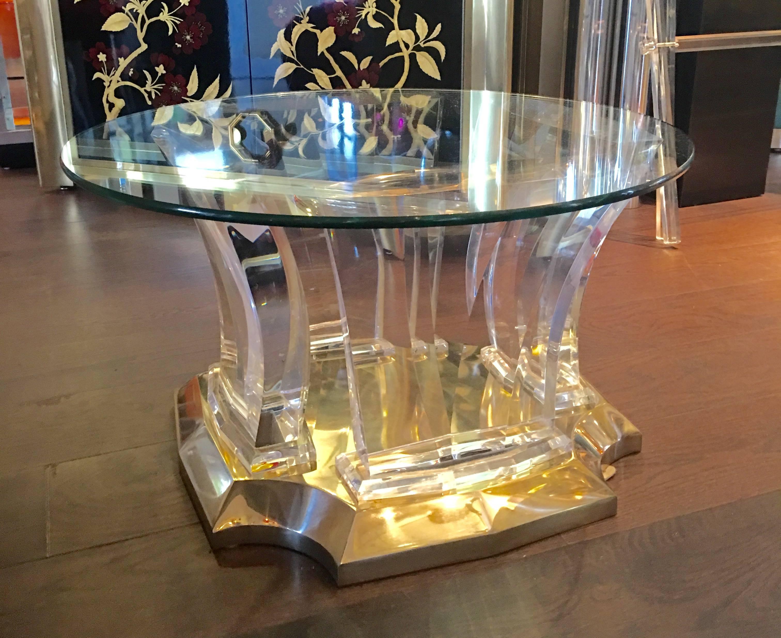 Art Deco Lucite and Brass End Table by Jeffrey Bigelow