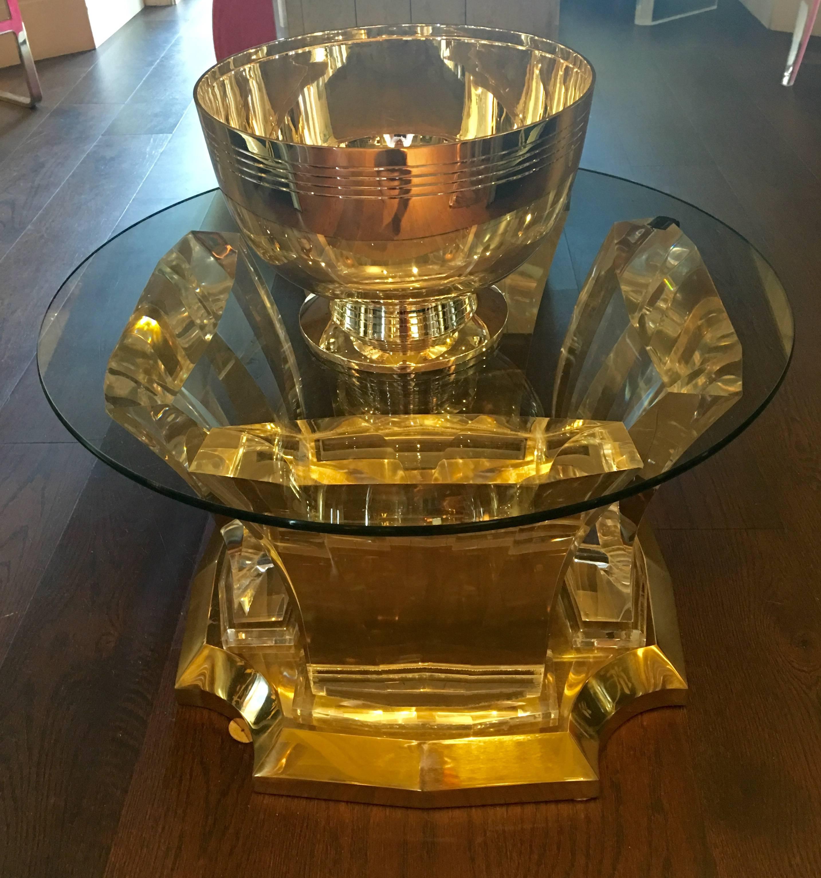 American Lucite and Brass End Table by Jeffrey Bigelow