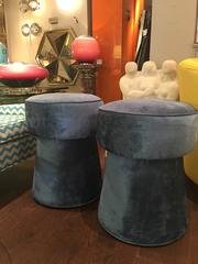 Pair of Blue Ottomans with Swivel Top