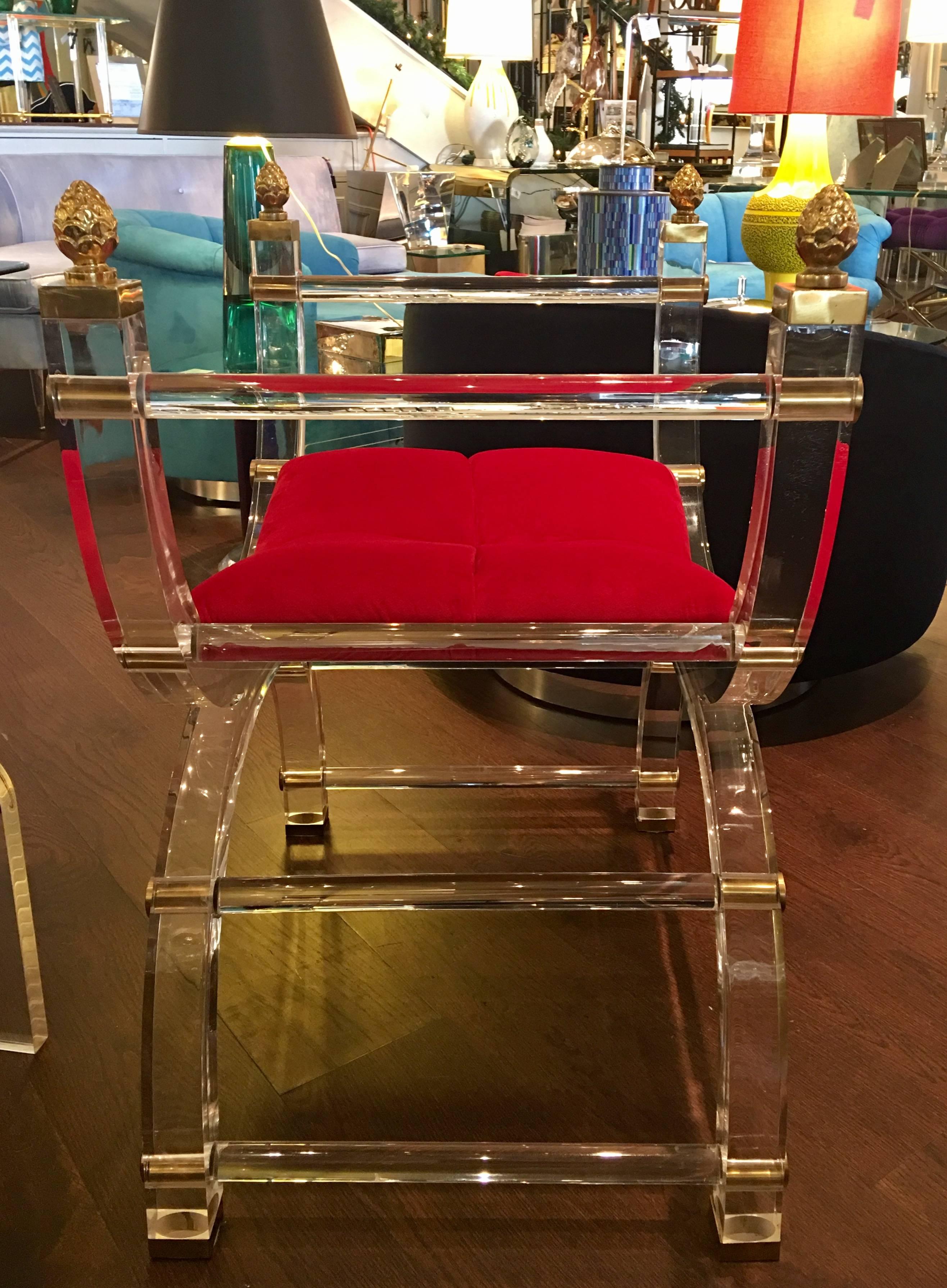American Lucite X Form Throne or Vanity Chair For Sale